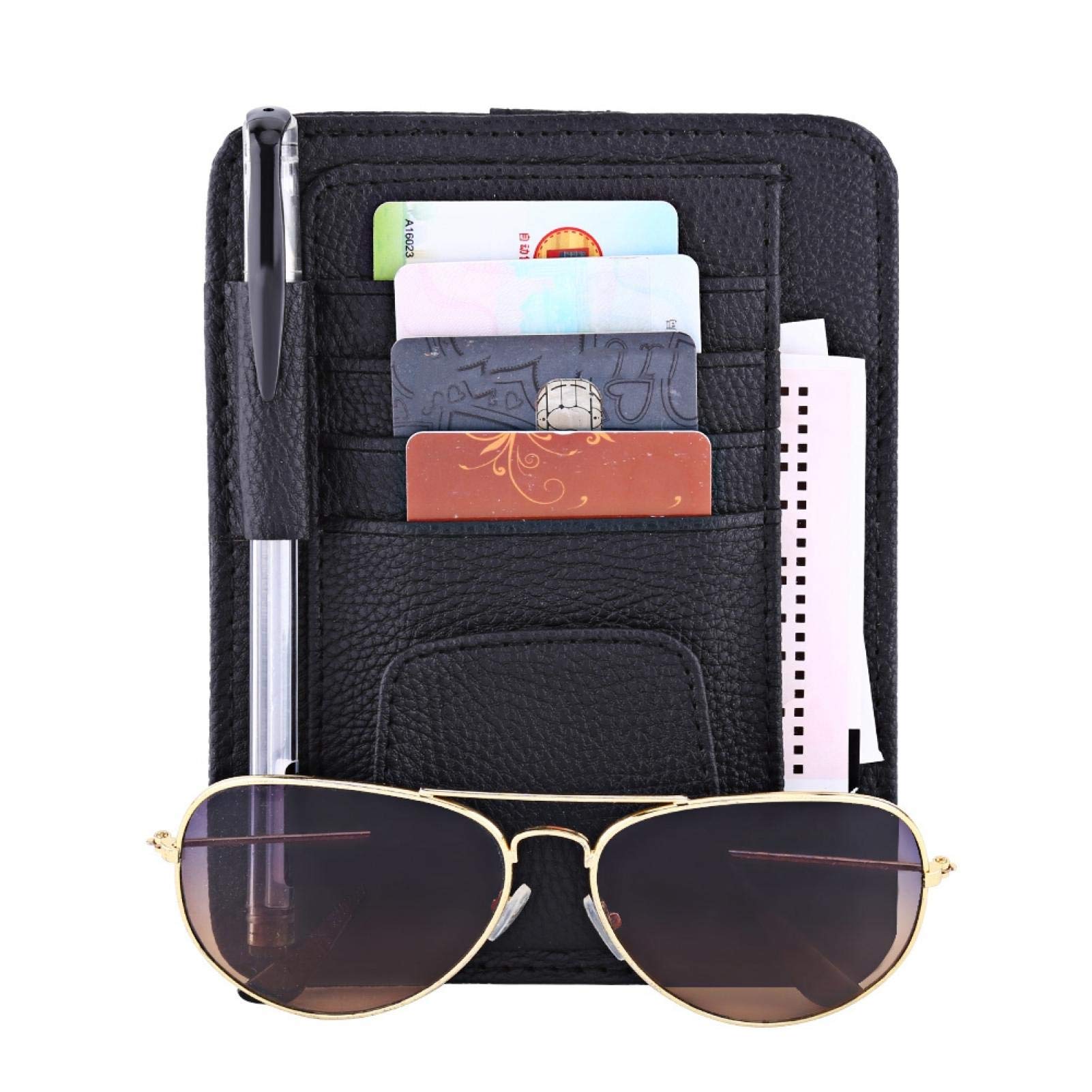 AKOZON Genuine Leather Car Visor Organizer - Sun Visor Storage Pouch for Motorbike Care, Glasses Holder, Card Clip & Accessories | Perfect for Road Trips, Commuting & Travel Organization