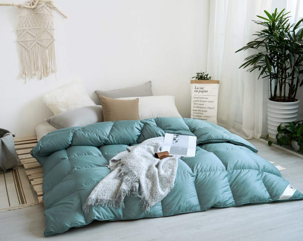 400 Thread Count 100% Cotton Luxury Turquoise Blue Queen Size Comforter - All Season Goose Down Filled Duvet Insert or Standalone Bedding for Master Bedroom, Guest Room & Hotel Use
