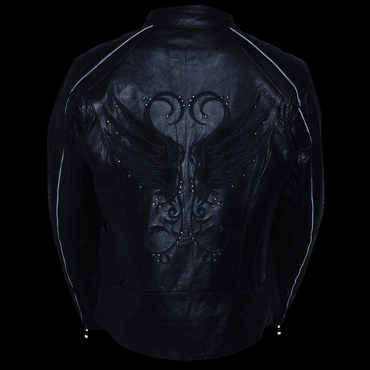Milwaukee Leather ML1952 Women's Black Embroidered Wing & Stud Design Leather Scooter Jacket - Stylish Motorcycle Riding & Casual Outwear for Bikers & Fashion Enthusiasts