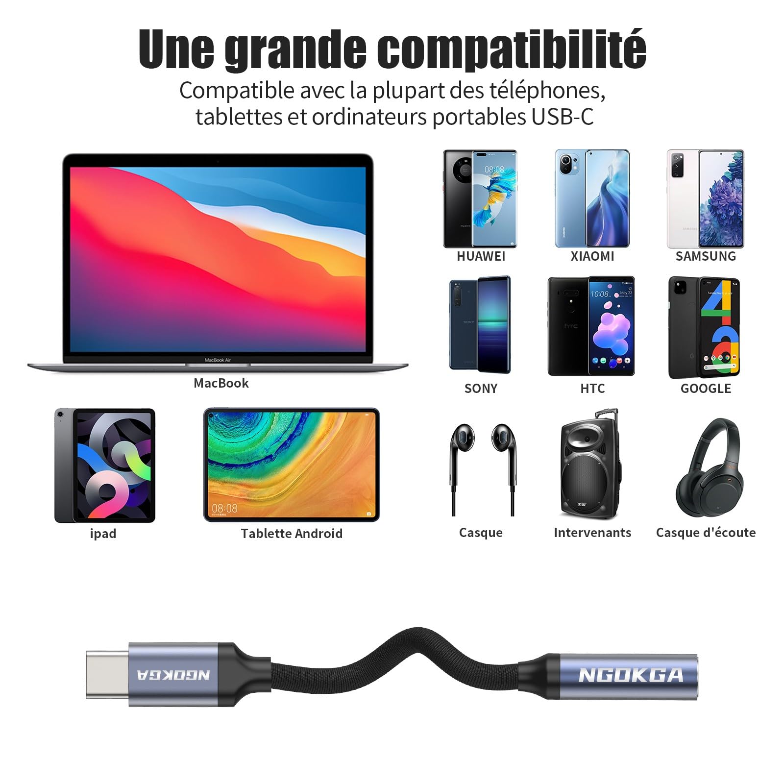 NGOKGA USB C to 3.5mm Headphone Jack Adapter - Compatible with iPhone 15/14/13, MacBook Pro/Air M3/M2, iPad Pro/Air, Galaxy S24/S23/S22, Pixel 9/8/7 - Audio Dongle for Music, Gaming & Calls