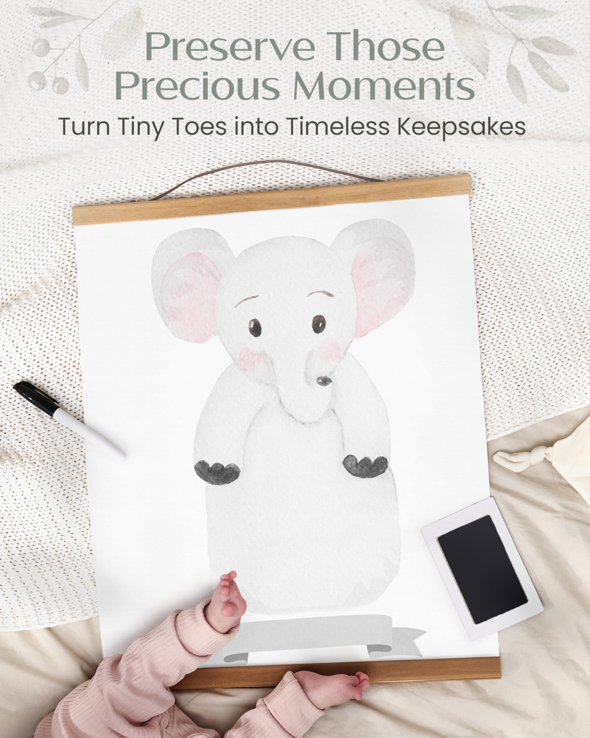 Elephant Baby Footprint Kit - Newborn Handprint & Footprint Keepsake Maker for Baby Shower Gifts, First Birthday, Nursery Decor & Memory Preservation
