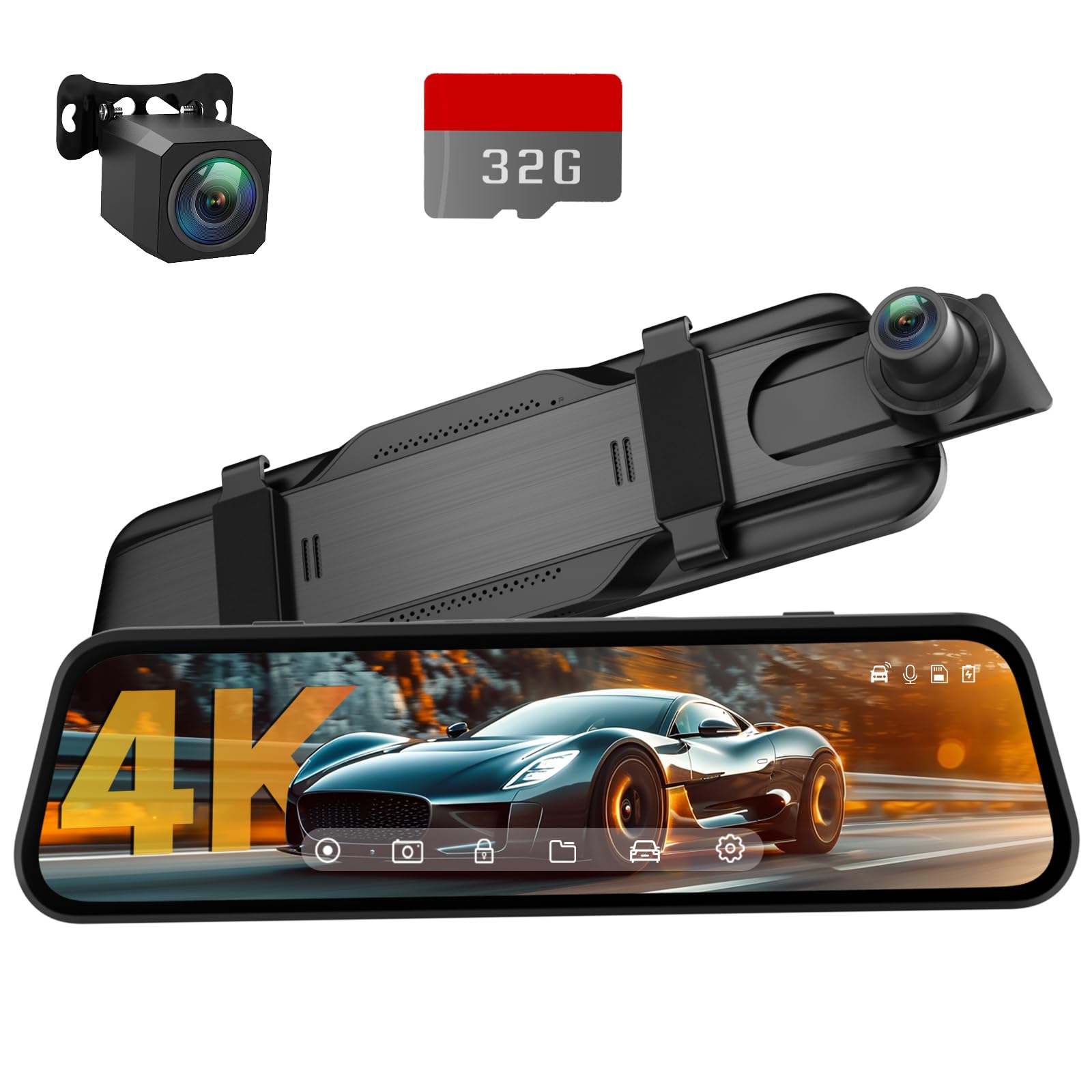 4K Rear View Mirror Dash Cam with 10