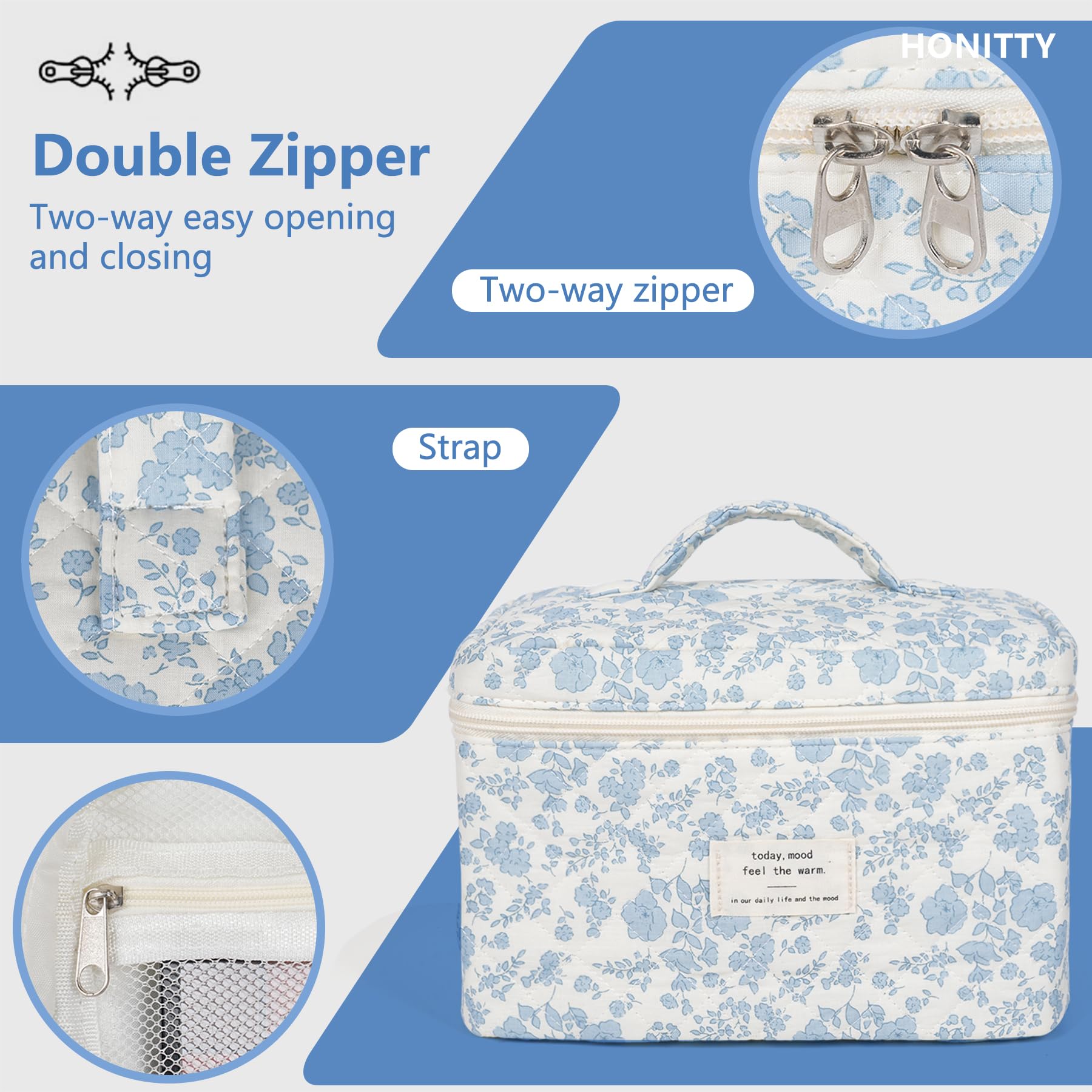 Floral Quilted Makeup Bag for Women - Travel Toiletry Organizer