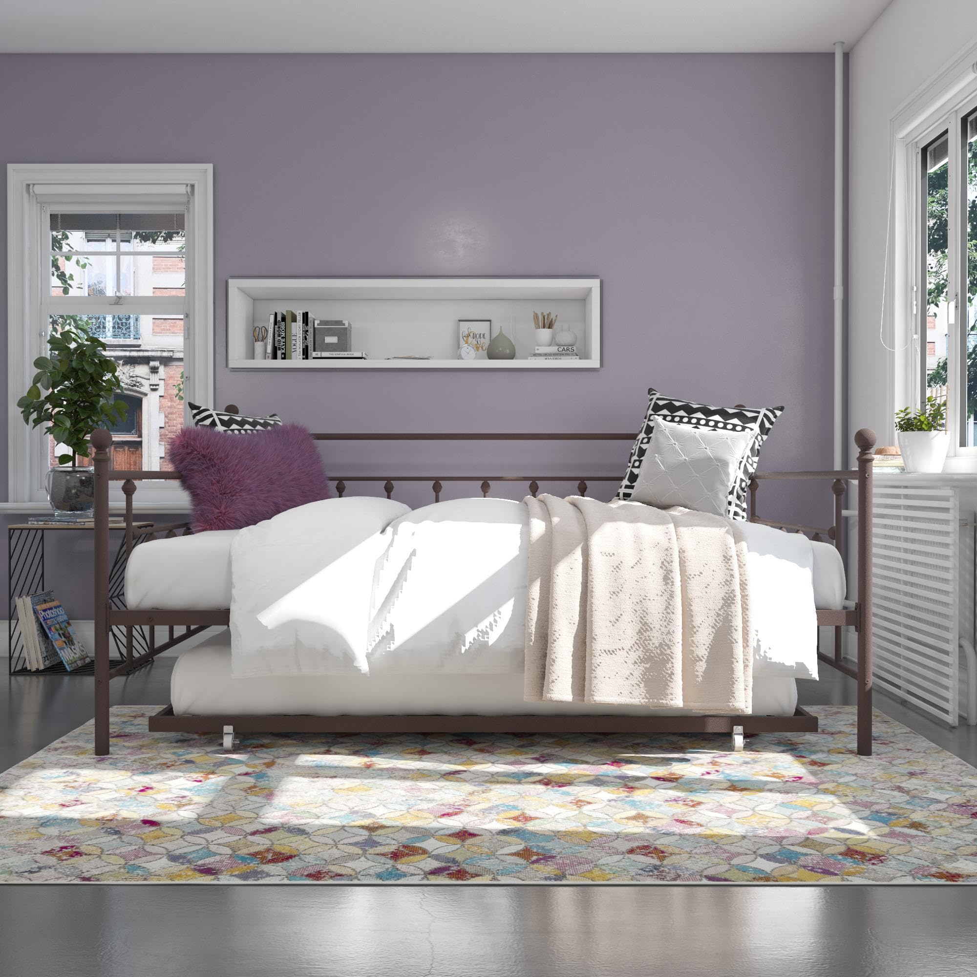 DHP Manila Metal Daybed with Trundle - Queen/Full Size Bronze Frame - Perfect for Guest Rooms, Dormitories & Small Spaces