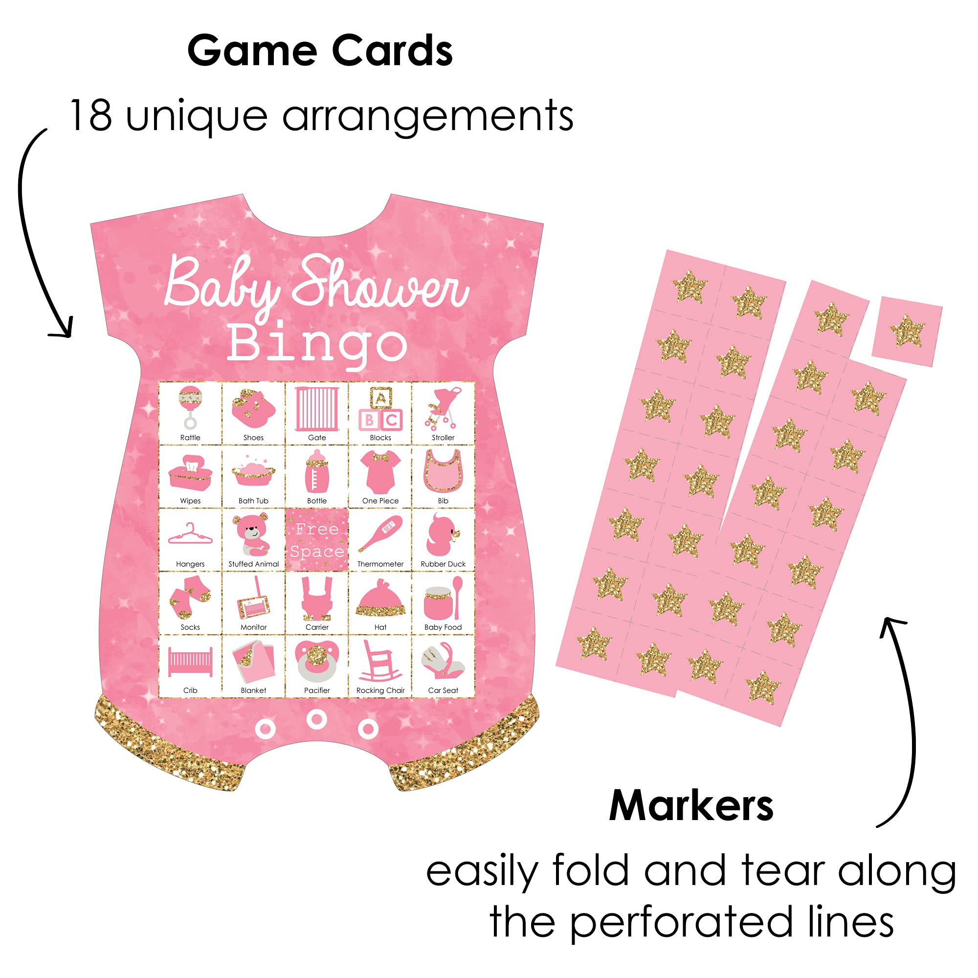 Twinkle Twinkle Little Star Baby Shower Bingo Game Set - 18 Pink Picture Bingo Cards & Markers - Fun Baby Shower Activity for Girls & Toddlers - Perfect for Birthday Parties & Nursery Decor