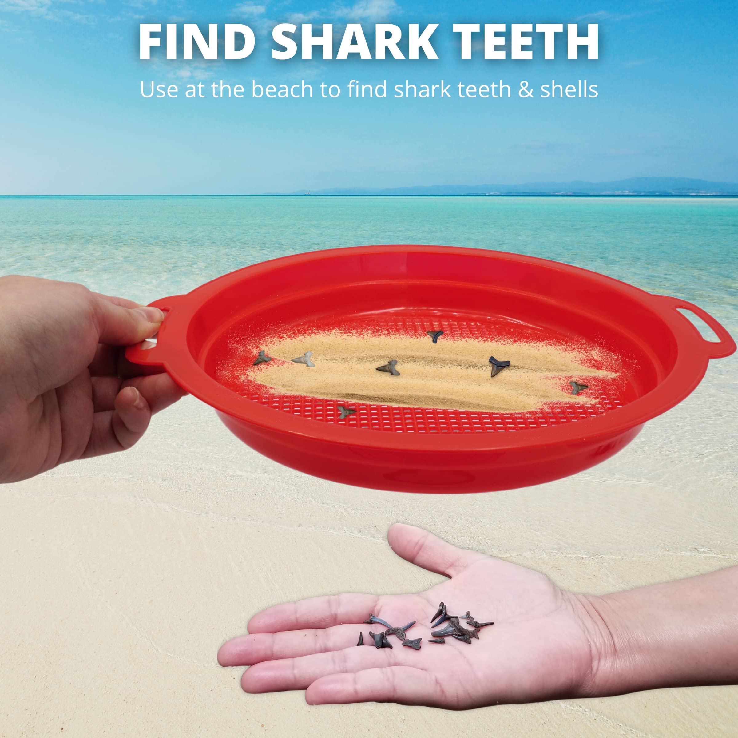 4 Pack Large Sand Sifter for Beach & Sandbox - Shark Teeth, Rocks & Plastic Finder - Durable Sand Toys for Kids & Toddlers - Perfect for Beachcombing, Treasure Hunting & Outdoor Play