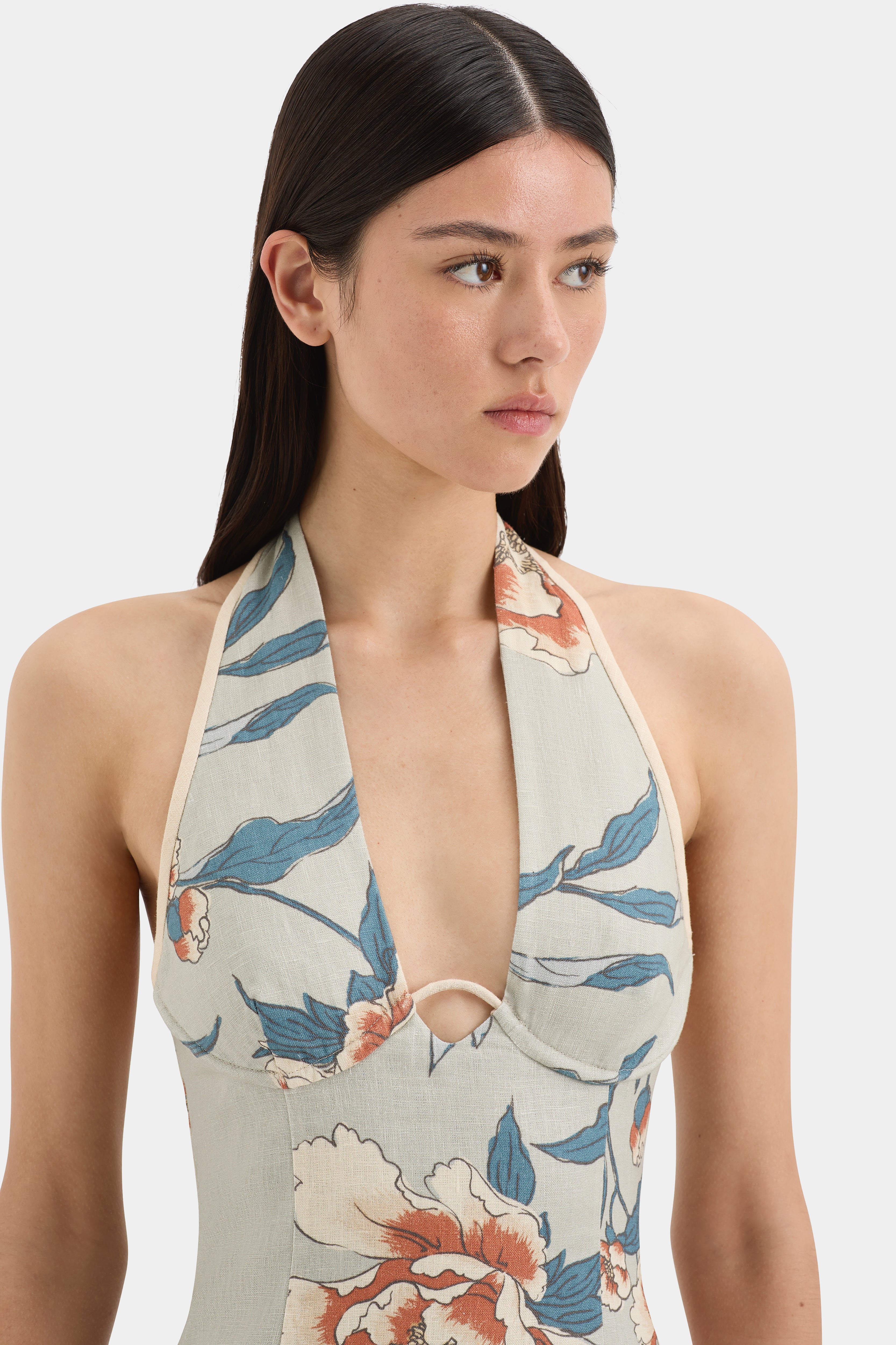 Roisin Halter Midi Dress - Women's Floral Summer Dress with Adjustable Straps | Perfect for Beach Vacations, Date Nights & Outdoor Parties