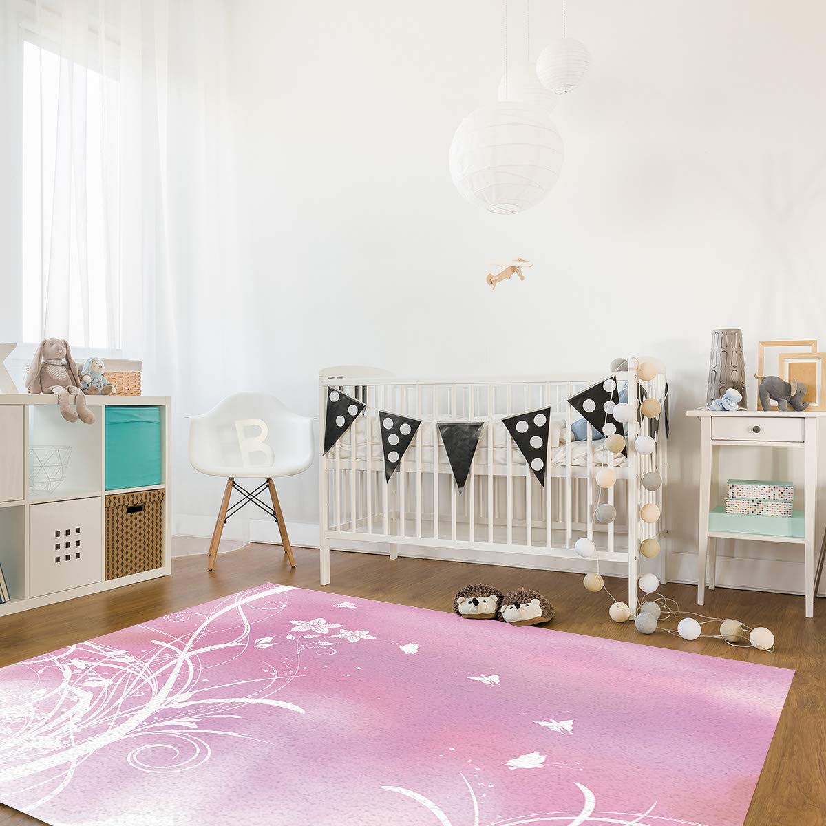 **Non-Slip 5x8 Feet Floral Butterfly Area Rug - Absorbent Soft Indoor Carpet for Living Room, Bedroom, Kitchen & Entryway - Pink Rectangle Floor Mat with Grass Silhouette Design (Home Decor & Cozy Accent)**