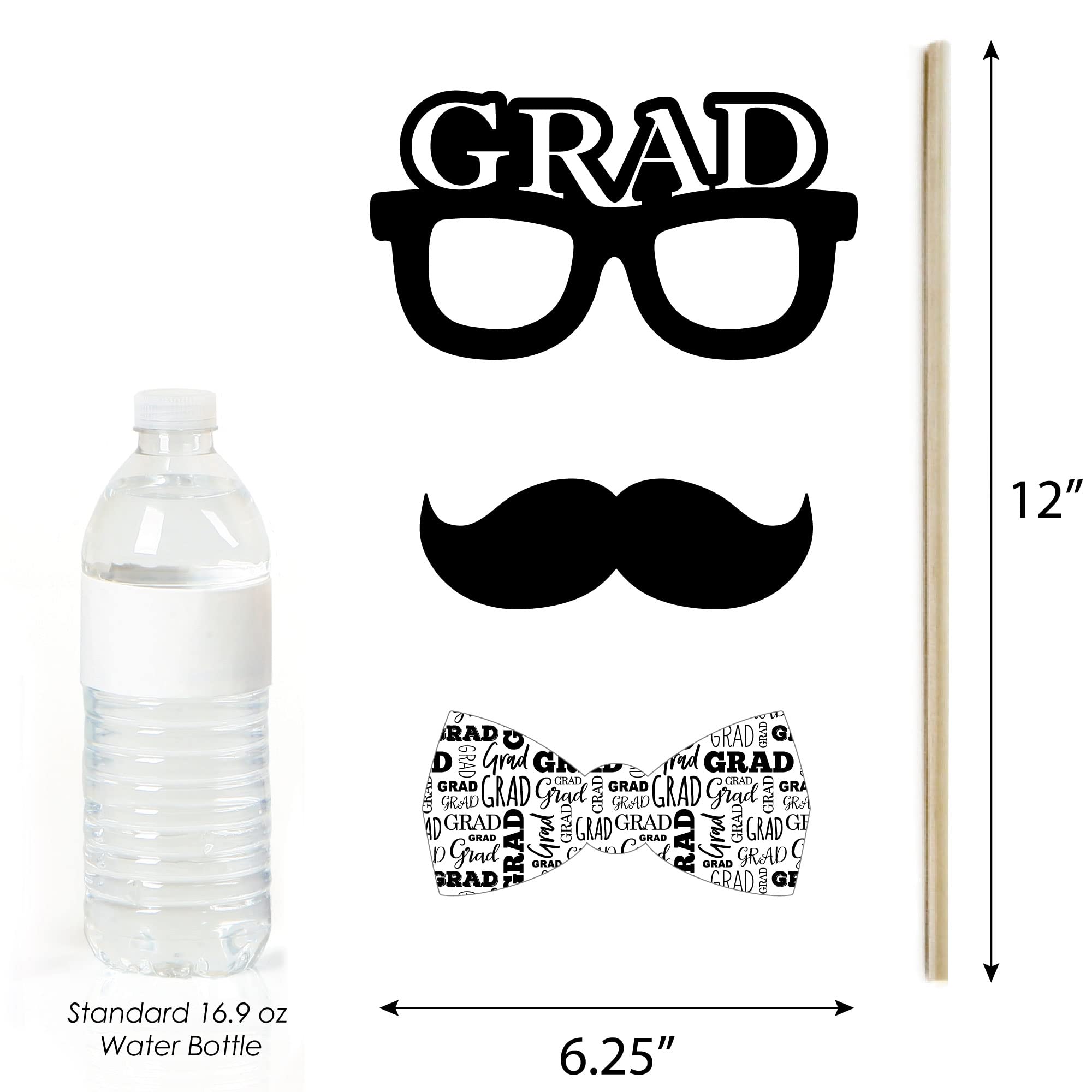 Black and White 2025 Graduation Photo Booth Props Kit - 20 Count - Class of 2025 Party Decorations & Graduation Supplies - Perfect for Graduation Parties, School Celebrations & Photo Backdrops