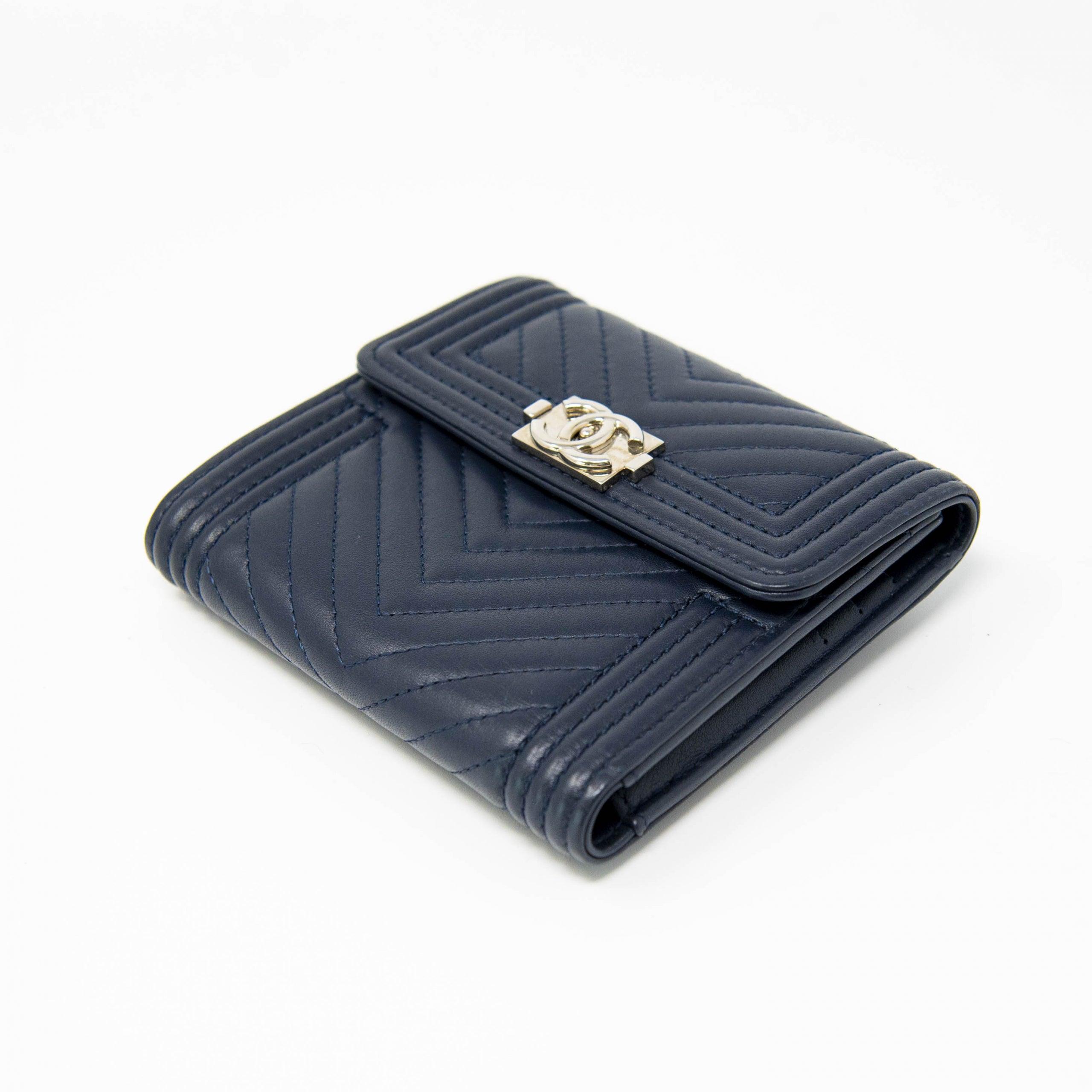 Chanel Blue Lambskin Compact Boy Wallet - Luxury Leather Wallet for Women - Perfect for Everyday Use & Special Occasions