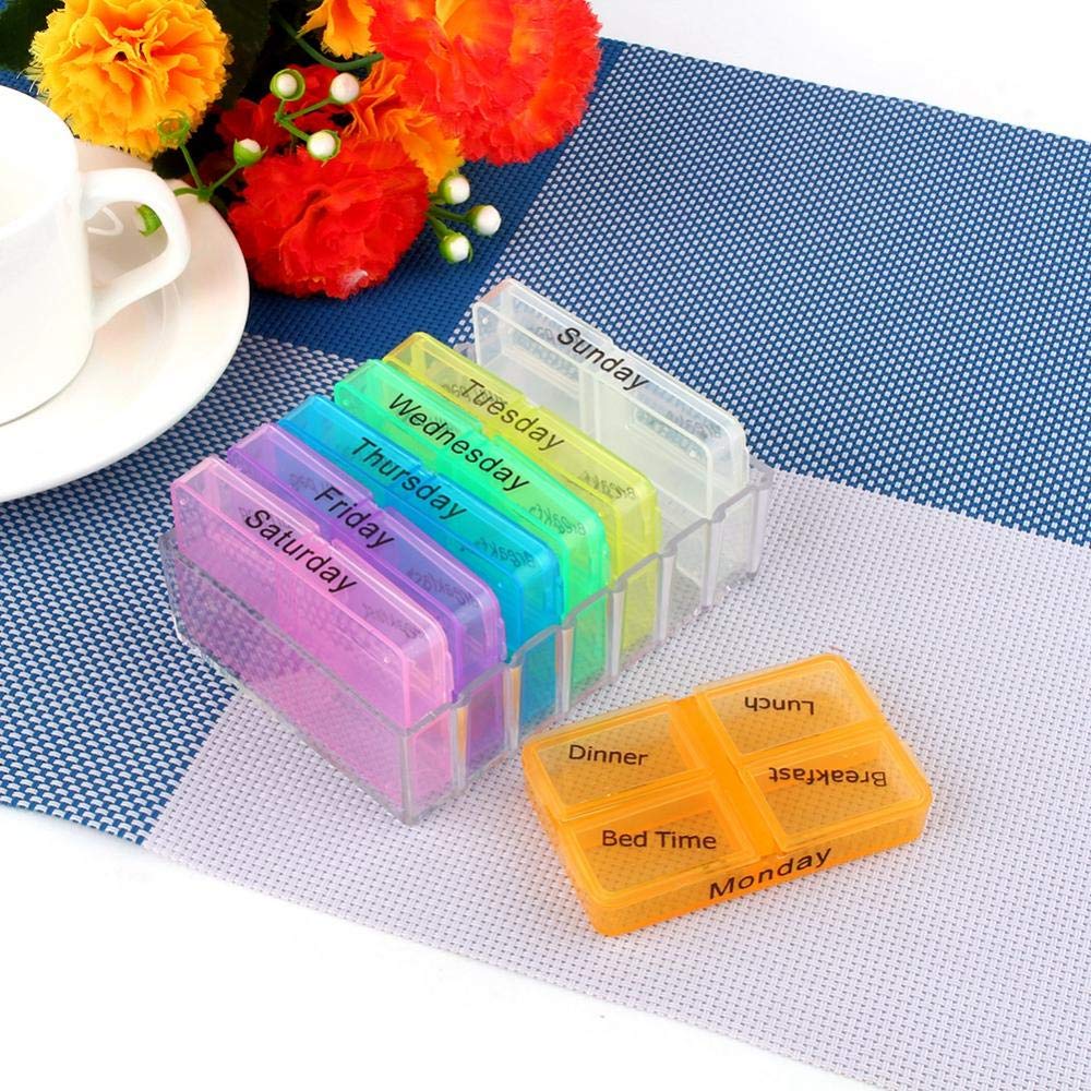 7-Day Weekly Pill Organizer with Daily Compartments - Portable Vitamin & Fish Oil Storage Box - Perfect for Travel, Home, and Office Use