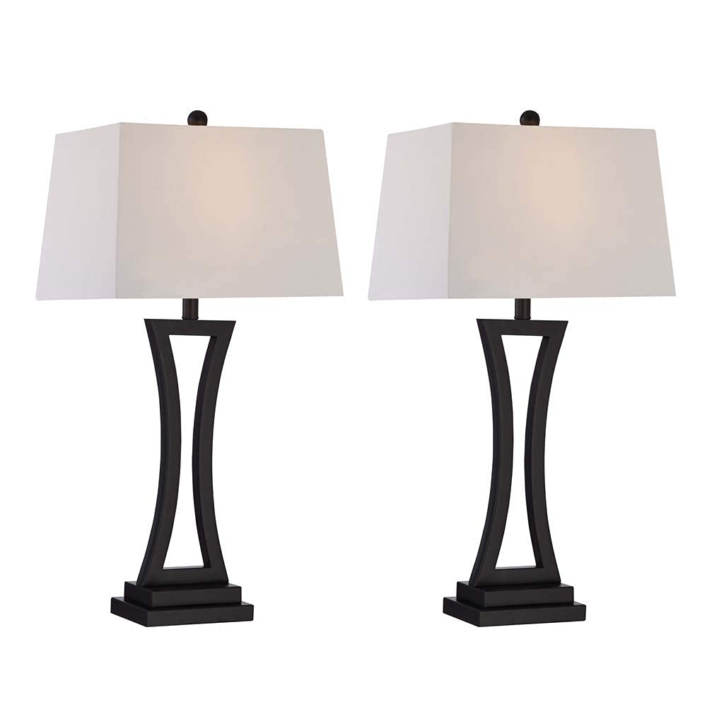 Modern Table Lamps Set of 2 - 3-Way Dimmable Bedside Lamps with White Rectangular Shade, 30.75