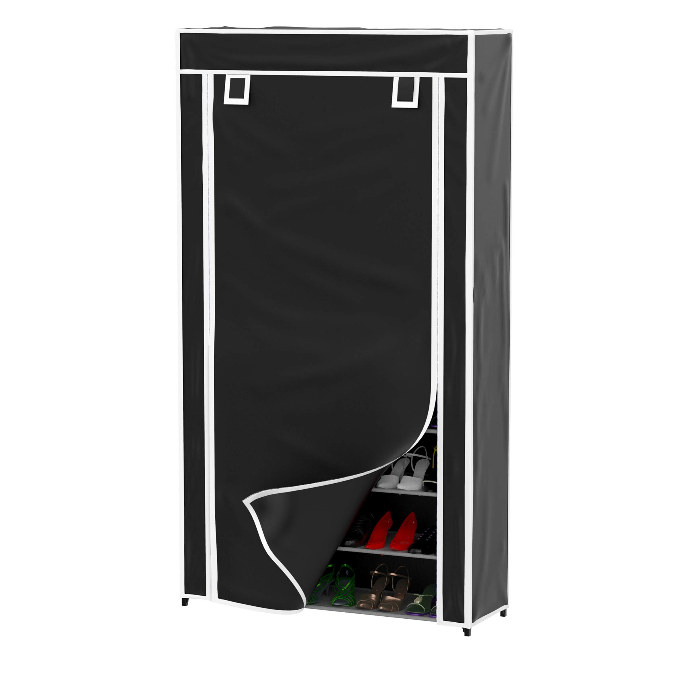 9-Tier Shoe Storage Rack with Dust Cover & Sturdy Metal Frame - Freestanding Vertical Shoe Organizer Cabinet for Closet, Entryway & Bedroom - Black