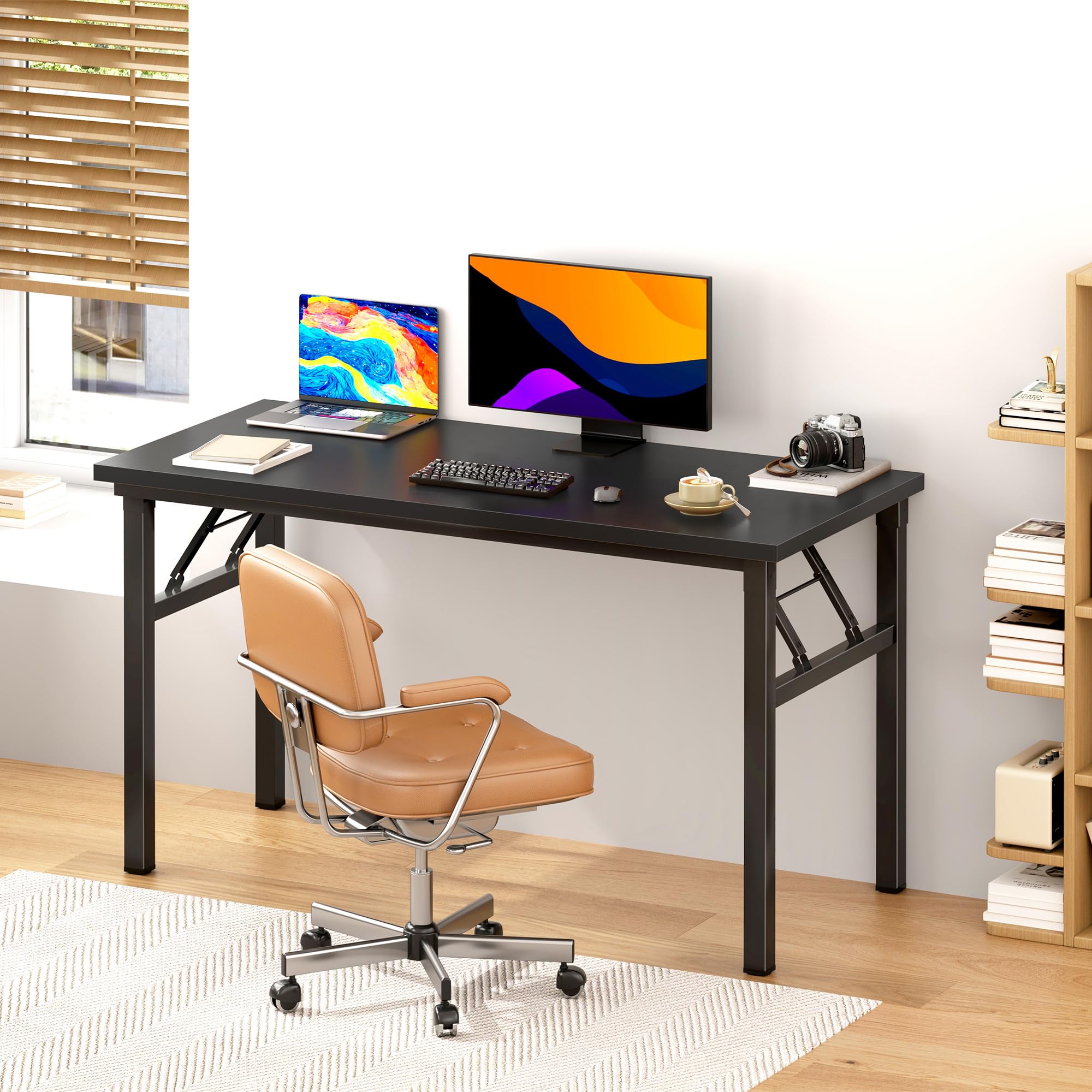 DlandHome 47 Inch Folding Computer Desk - Portable Office Desk, Conference Table, Activity Table for Home & Office - Fully Assembled Black (DND-ND5-120BB) | Perfect for Small Spaces, Work from Home, Study & Meetings