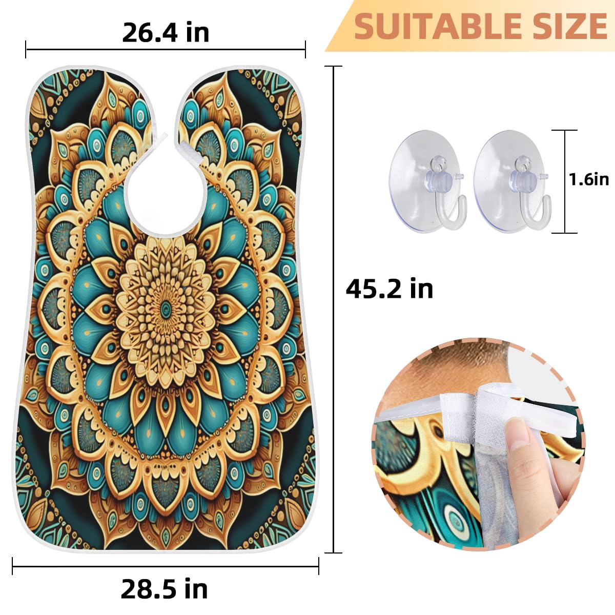 Mandala Seamless Pattern Beard Shaving Bib for Men - Waterproof Hair Dye Apron for Barber & Makeup Artists - Sink Hair Catcher for Beard Trimming & Haircut - Perfect Salon & Home Grooming Accessory (Great Gift for Barbers & Stylists)