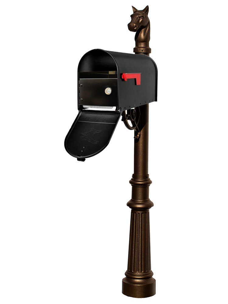 E1 Economy Mailbox Locking Insert System with Fluted Base & Horsehead Finial - Bronze Mailbox Lock for Enhanced Security | Perfect for Residential & Commercial Mailboxes
