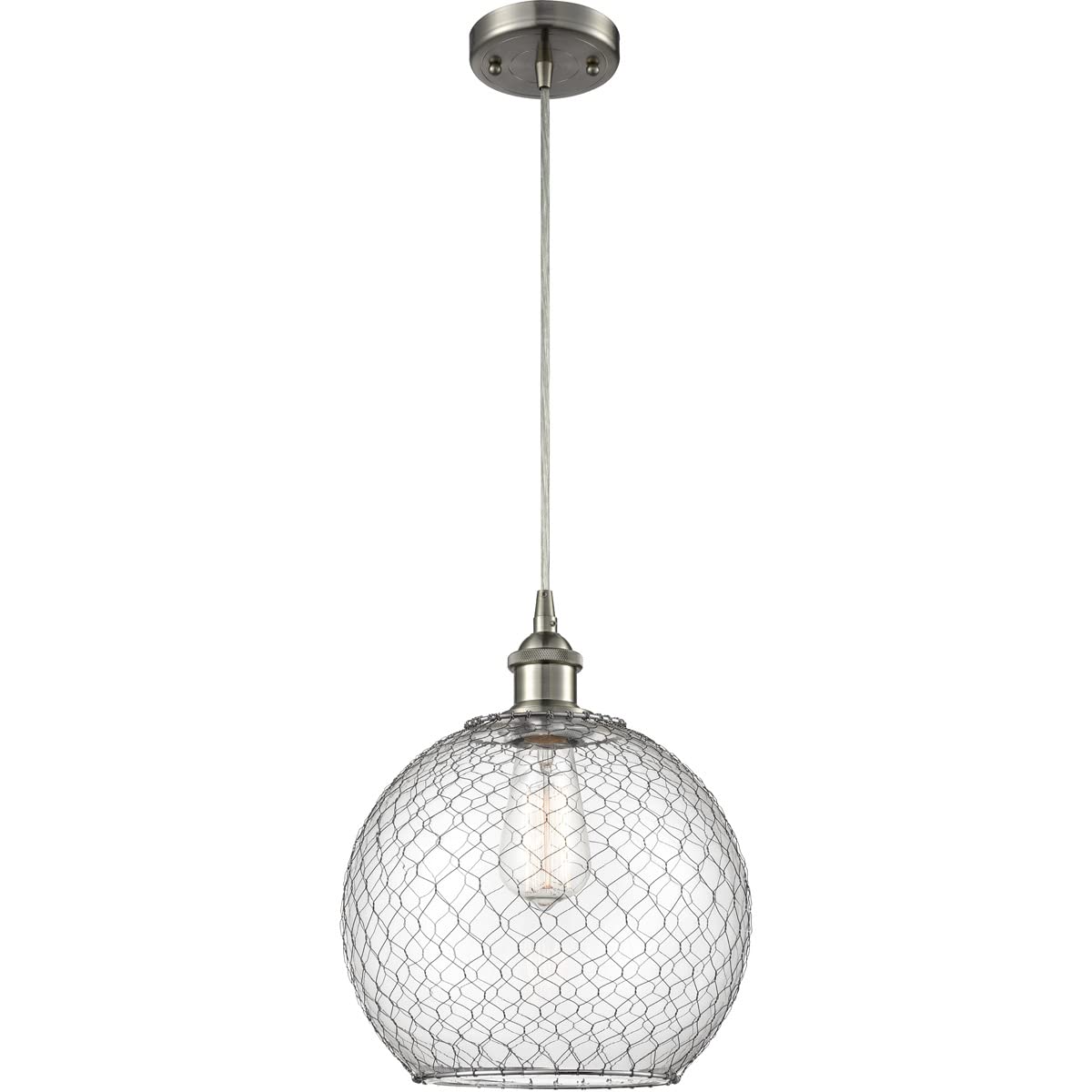 Ballston Collection Brushed Satin Nickel Farmhouse Chicken Wire 1-Light Mini Pendant Light Fixture - Rustic Kitchen Island Lighting, Dining Room Hanging Light, Country Home Decor