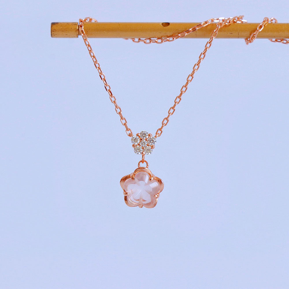 Cherry Blossom Rose Pink Gemstone Necklace for Women - Elegant Floral Jewelry Gift for Valentine's Day, Anniversary & Special Occasions | TB1282