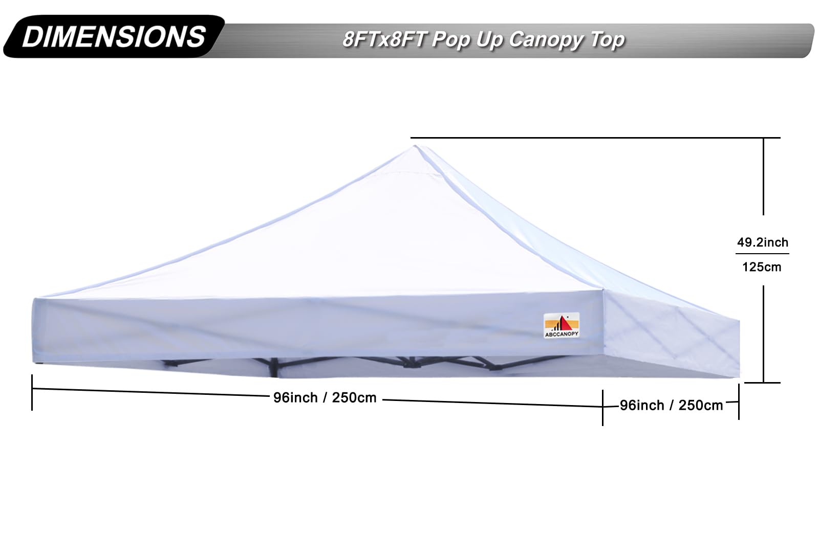 ABCCANOPY Replacement Canopy Top 8x8 Feet - White Waterproof Pop Up Tent Cover for Outdoor Events, Parties, Camping & Beach Shade