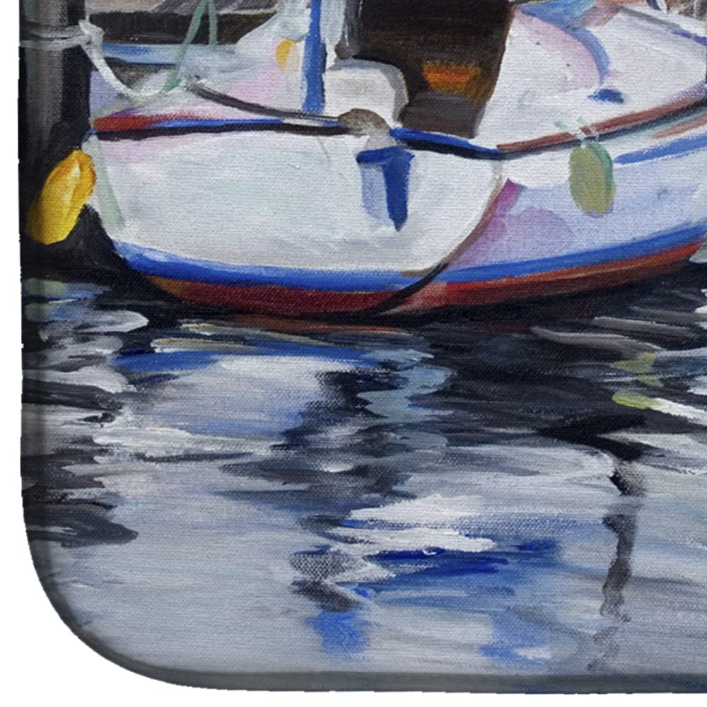 Absorbent Sailboat Design Dish Drying Mat - 14 x 21 Inch Non-Slip Kitchen Counter Drying Pad | Multicolor JMK1054DDM | Perfect for Drying Dishes, Utensils & Cookware on Countertops