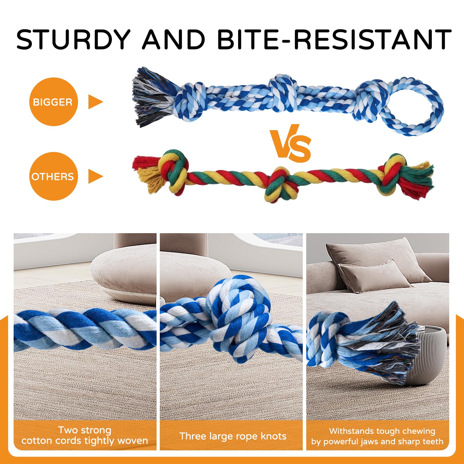 2 Pack Durable Dog Rope Toys for Medium & Large Breeds - Nearly Indestructible Chew Toys for Aggressive Chewers, Teeth Cleaning & Tug of War Play - Perfect for Boredom Relief & Interactive Playtime with Your Dog