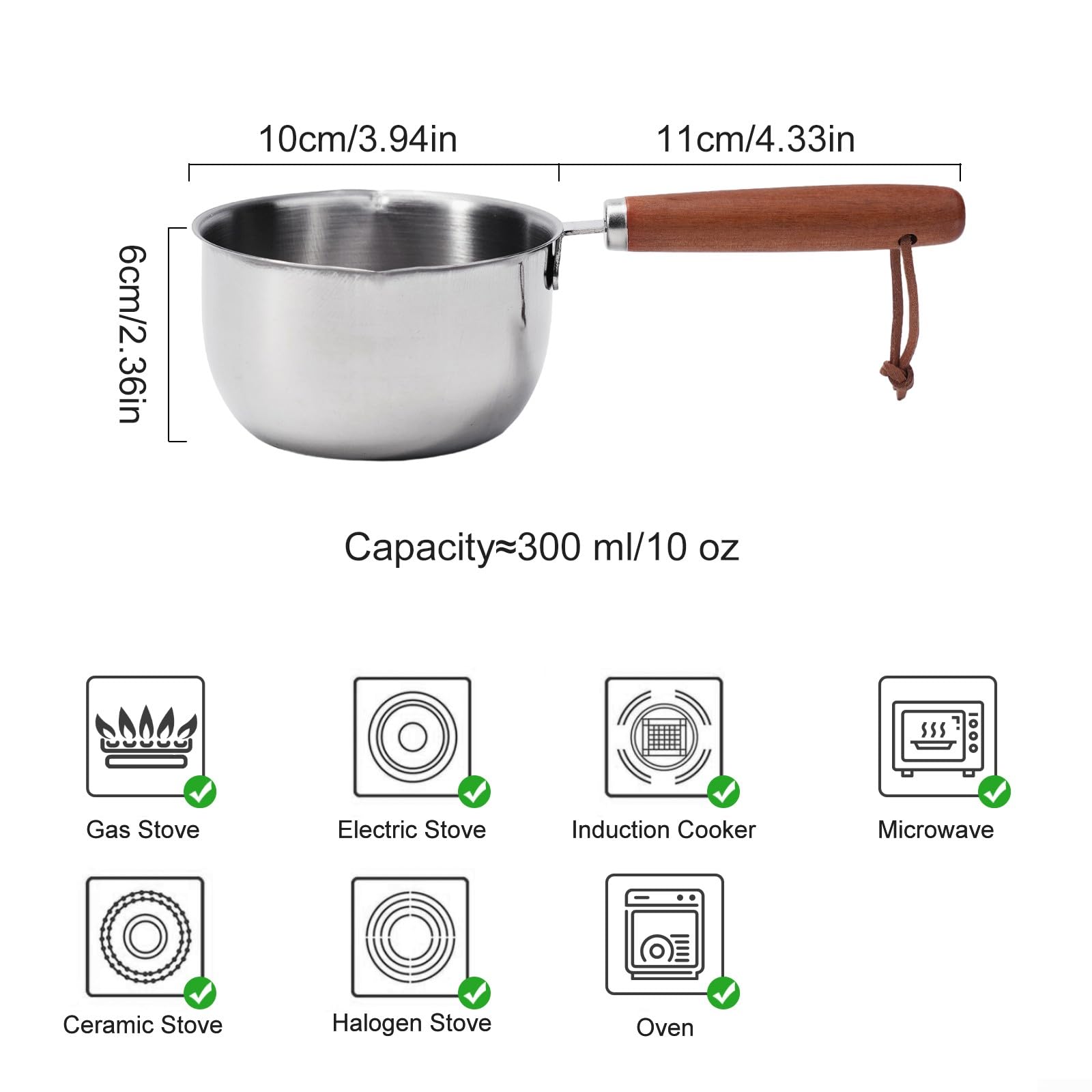 Stainless Steel Coffee & Butter Warmer Pot - 300ml Milk Pan, Hot Oil & Sauce Cooking Pot with Handle - Perfect for Melting Butter, Heating Milk, and Serving Sauces in Kitchens & Cafes