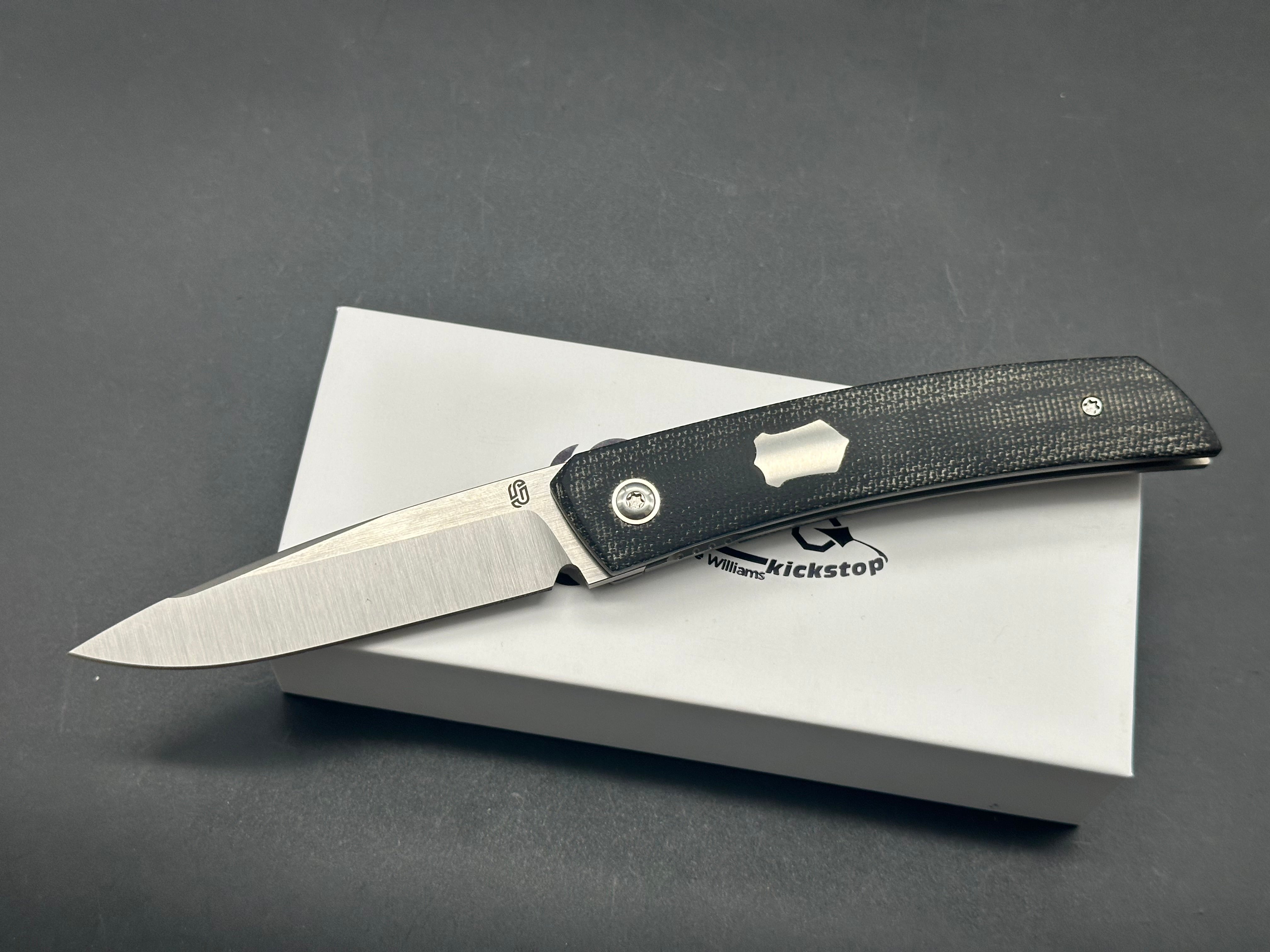 Jared Oeser F-22 Kickstop Flipper Knife - Black Micarta Handle with Satin Blade (3.4