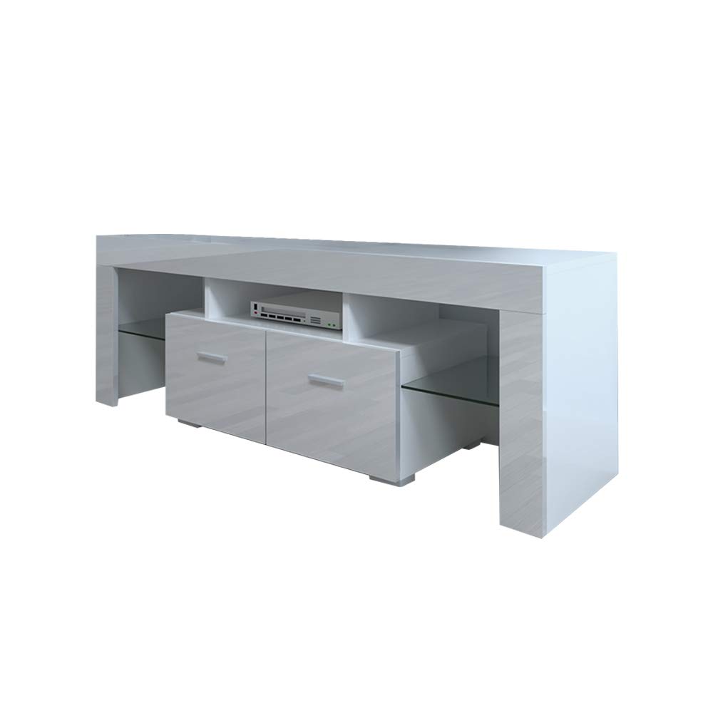Modern White LED TV Stand with 2 Drawers - Stylish Living Room Furniture for Home Entertainment & Storage
