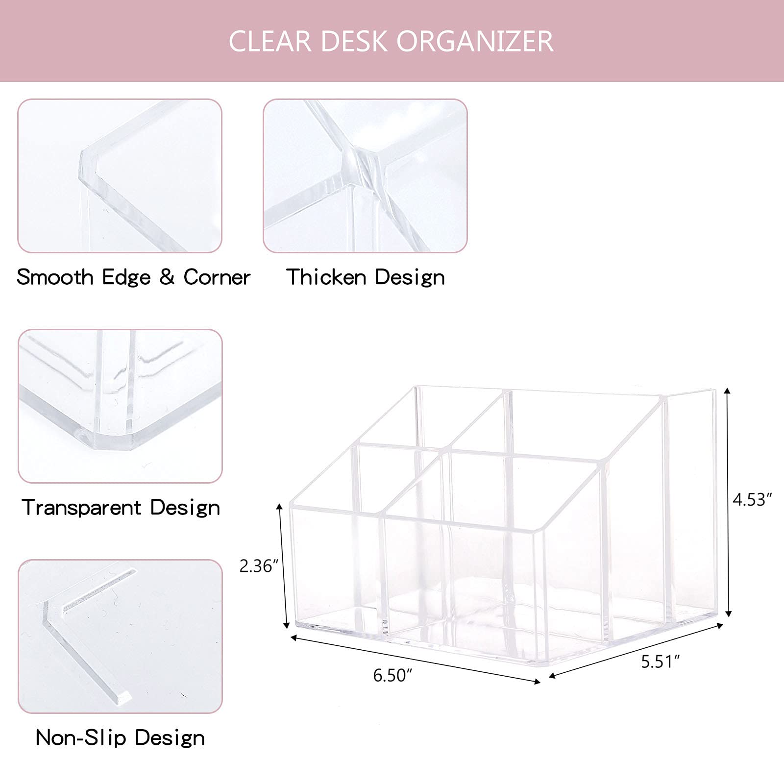 Clear Makeup Organizer with 5 Compartments - Bathroom & Vanity Storage for Cosmetics, Brushes & Accessories