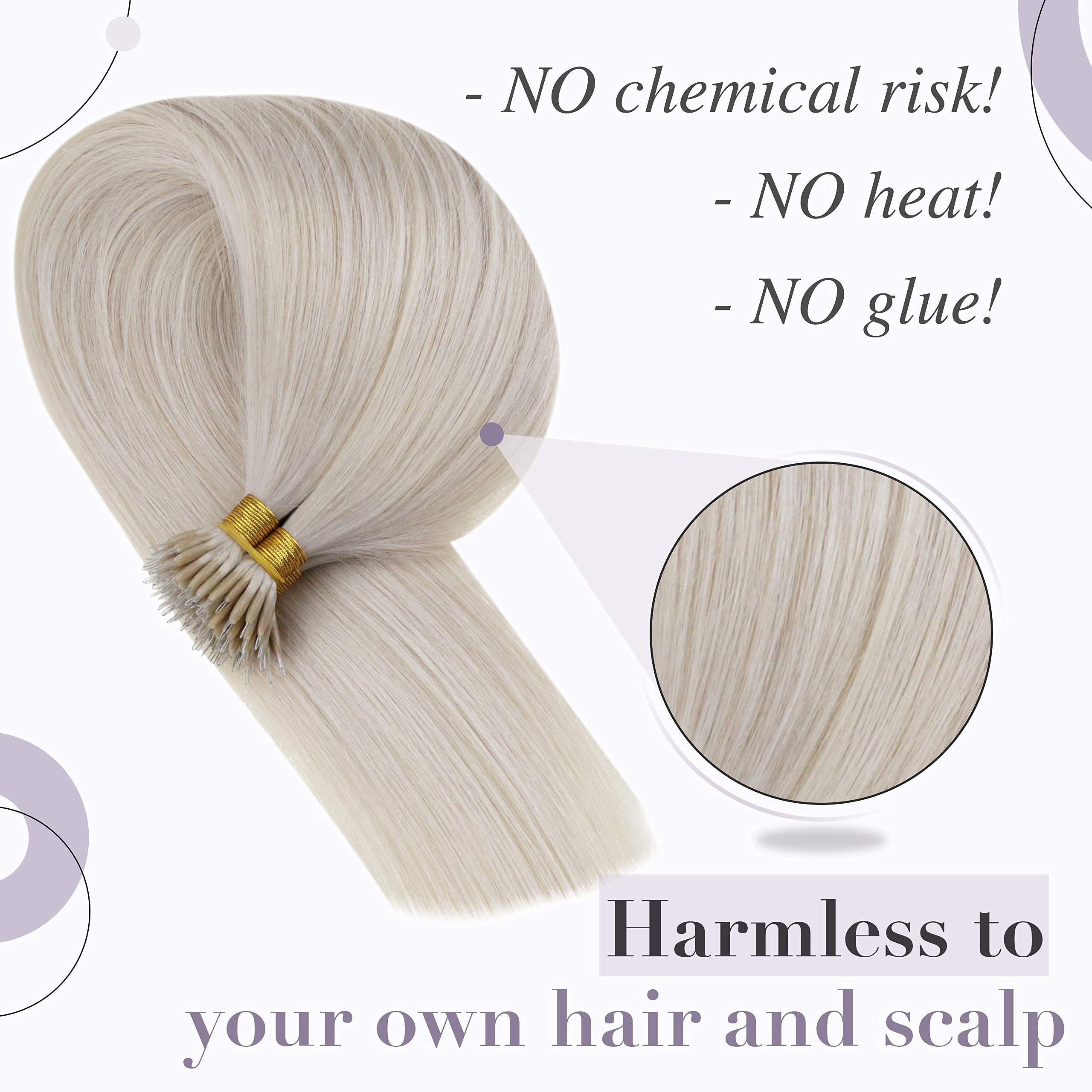 Hetto Blonde Nano Bead Hair Extensions 100% Human Hair - #60 Platinum Blonde 20 Inch 50g 50 Strands with Micro Loop for Seamless Blending | Perfect for Daily Wear, Parties & Special Occasions