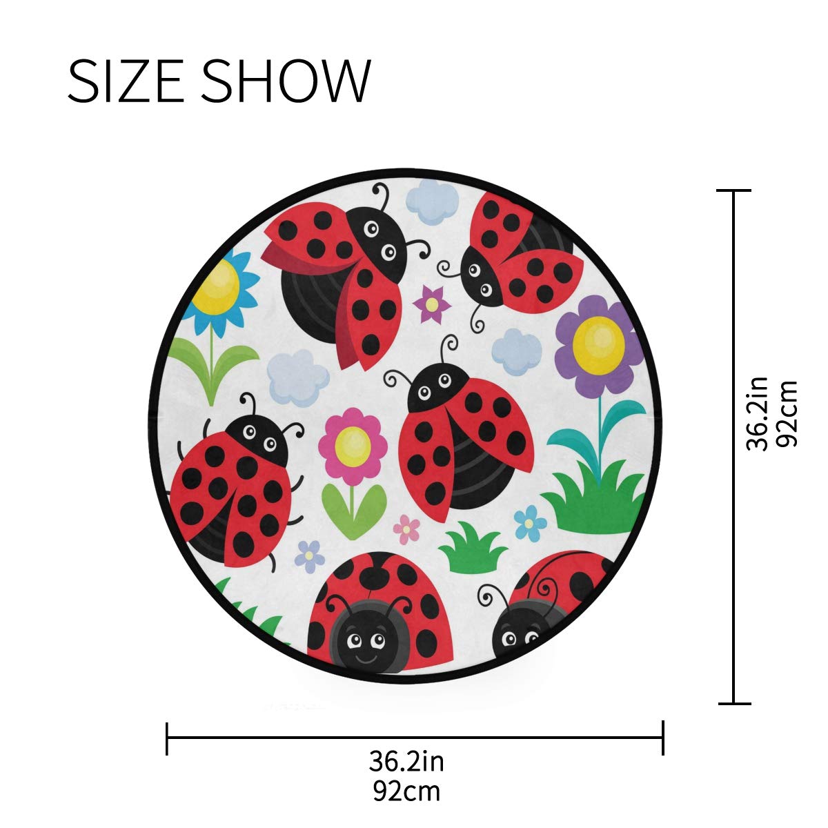 ALAZA Cartoon Ladybug Sunflower Round Area Rug - 3' Diameter (92 cm) Non-Slip Soft Floor Mat for Living Room, Bedroom, Nursery | Kids Playroom Decor, Cozy Home Accent