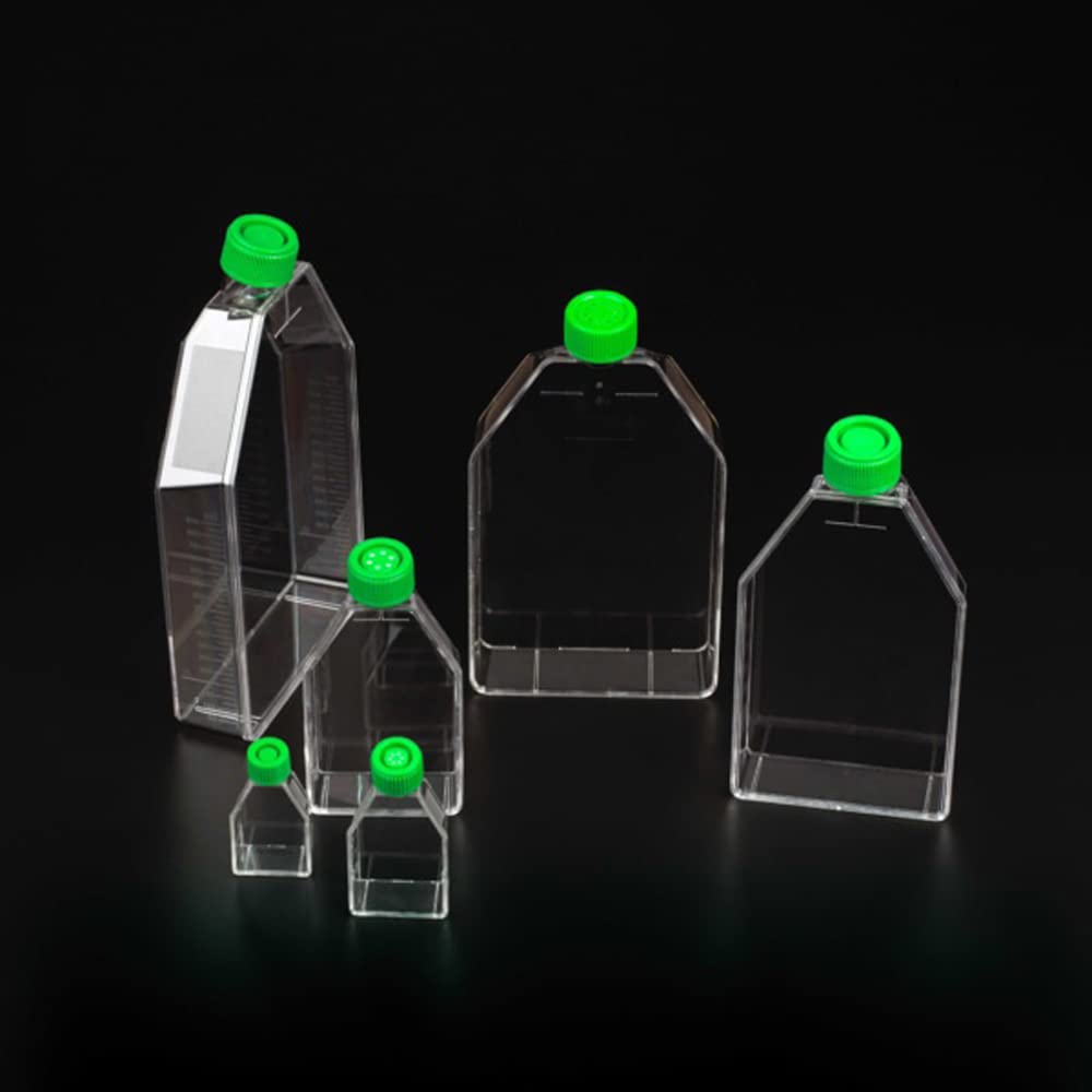 Celltreat 229330 Sterile Tissue Culture Treated Flask with Plug Seal Cap - 250mL Capacity, 25cm2 Surface Area (Case of 200) - Ideal for Cell Culture, Microbiology Research & Laboratory Applications