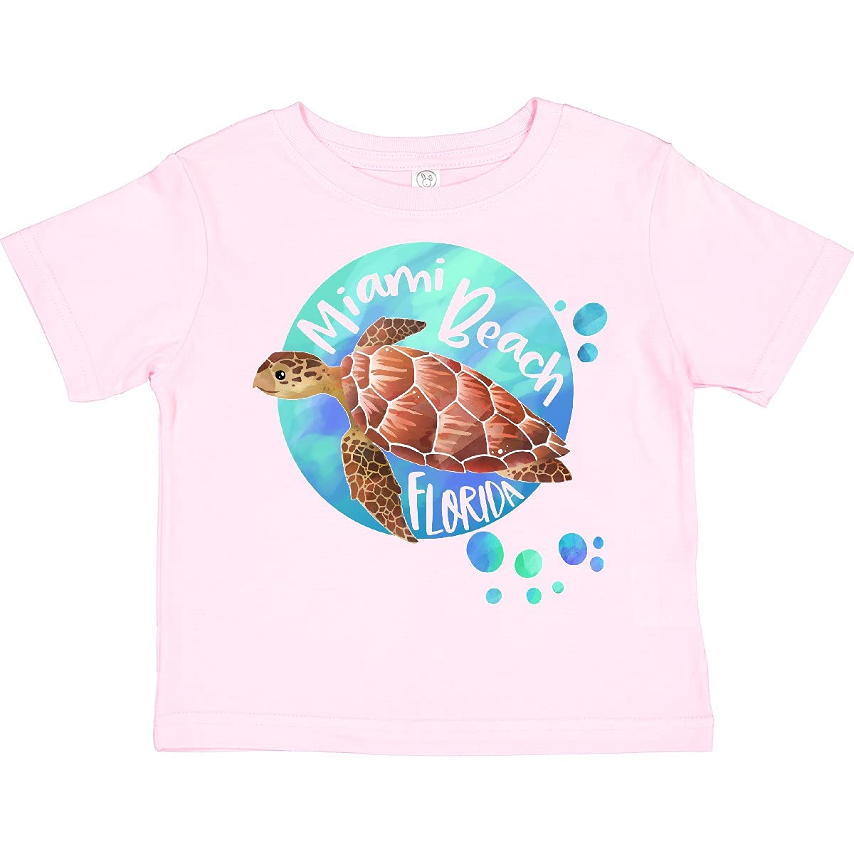 Inktastic Miami Beach Florida Swimming Sea Turtle with Bubbles Toddler T-Shirt - Cute Baby Boy & Girl Summer Outfit for Beach Vacation & Pool Party
