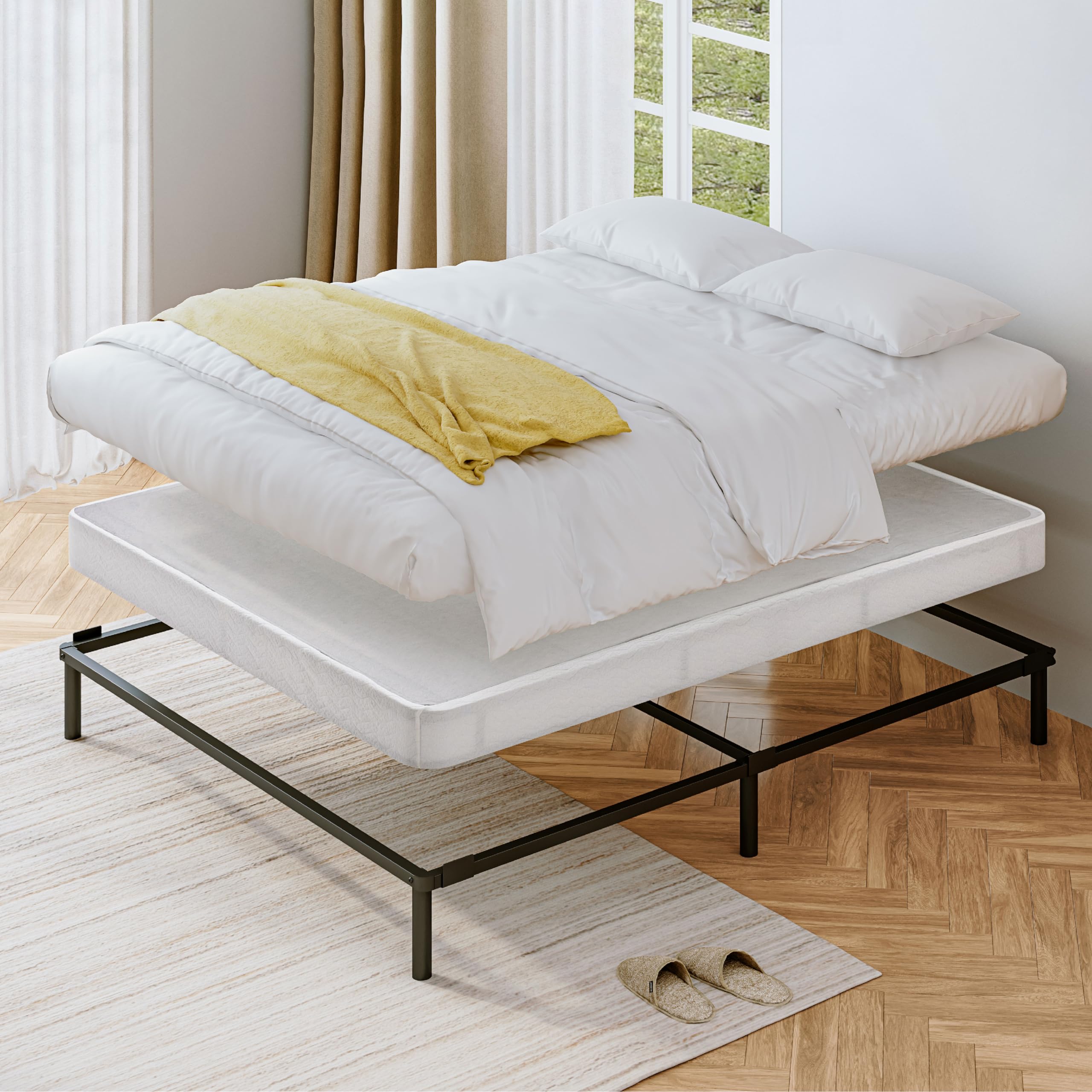 5 Inch Queen Size Easy Assembly Mattress Foundation - Strong Steel Metal Frame & Sturdy Support - Black Box Spring for Bedroom, Guest Room, or Dorm