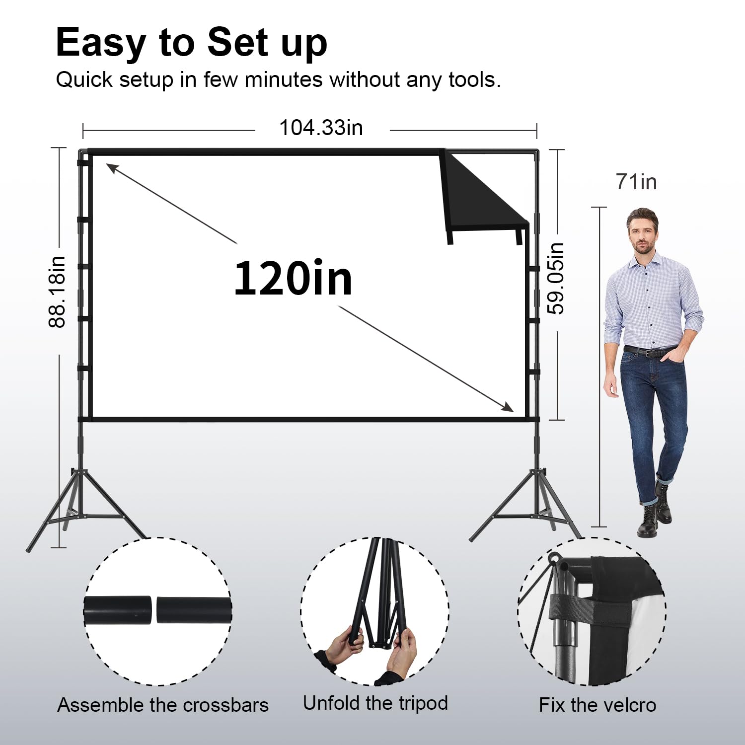 TOWOND 120 Inch Portable Projector Screen with Stand - 16:9 HD 4K Wrinkle-Free Outdoor Movie Screen with Black Backing & Carry Bag for Backyard, Indoor Home Theater and Camping Movie Nights