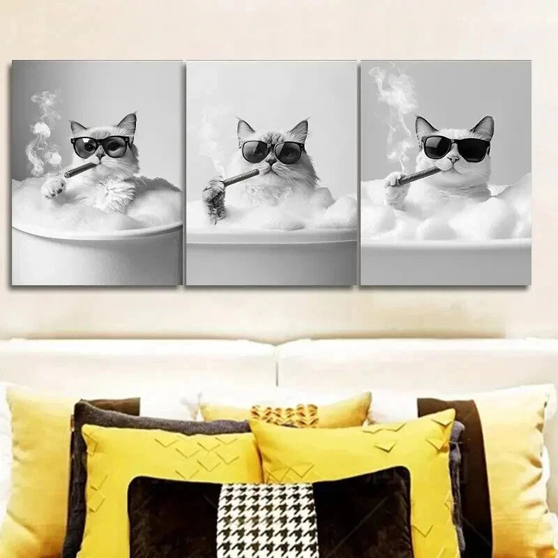 3-Piece Gangster Brother Kitten Wall Art Set - Framed Canvas 50x70cm - High Quality Print - 100% Australian Made - Ready to Hang - Perfect for Living Room, Bedroom & Office Decor