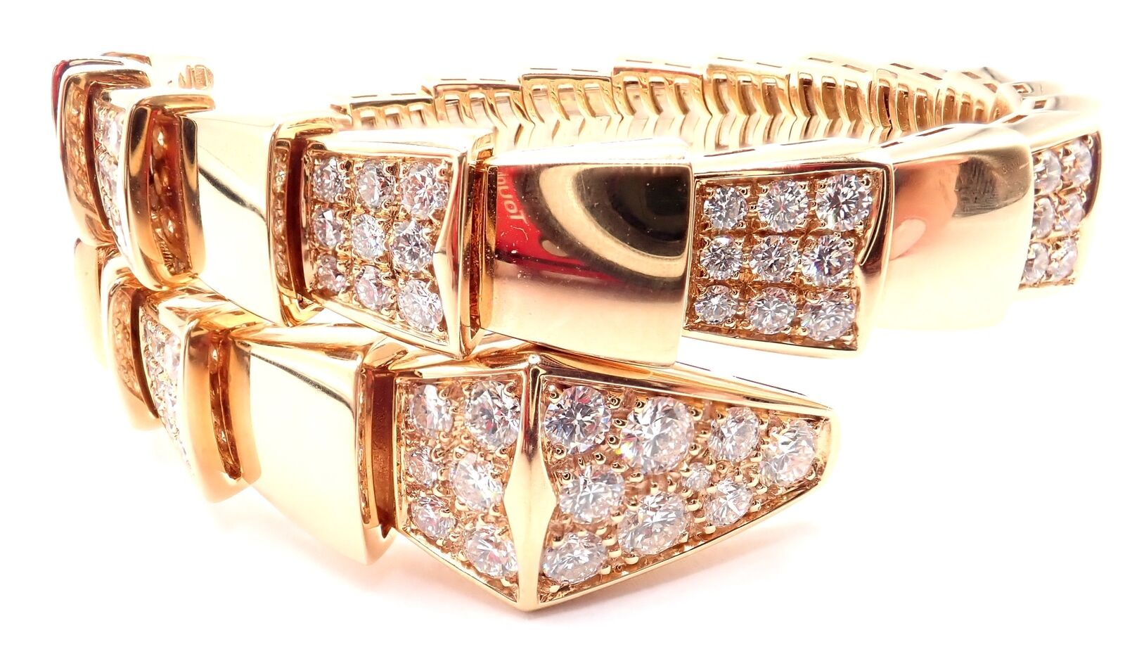 Authentic Bulgari Bvlgari Serpenti Viper 18k Rose Gold Diamond Bangle Bracelet for Women - Luxury Italian Jewelry Gift for Anniversary, Wedding & Special Occasions