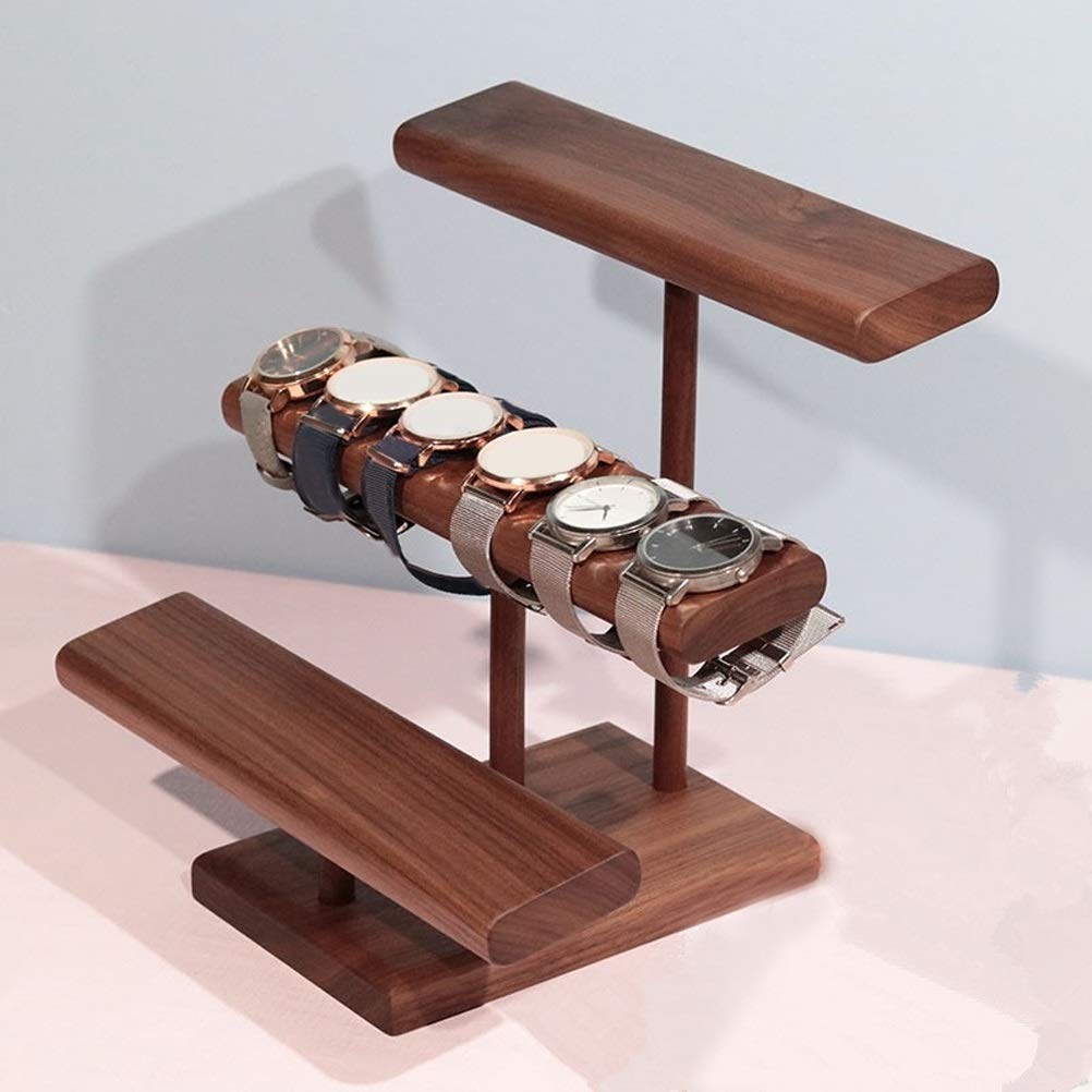 GSDNV 3-Tier Black Walnut Watch & Jewelry Display Stand - Bracelet Necklace Organizer Rack for Dresser, Vanity or Store Display - Premium Wooden Watch Holder for Men & Women