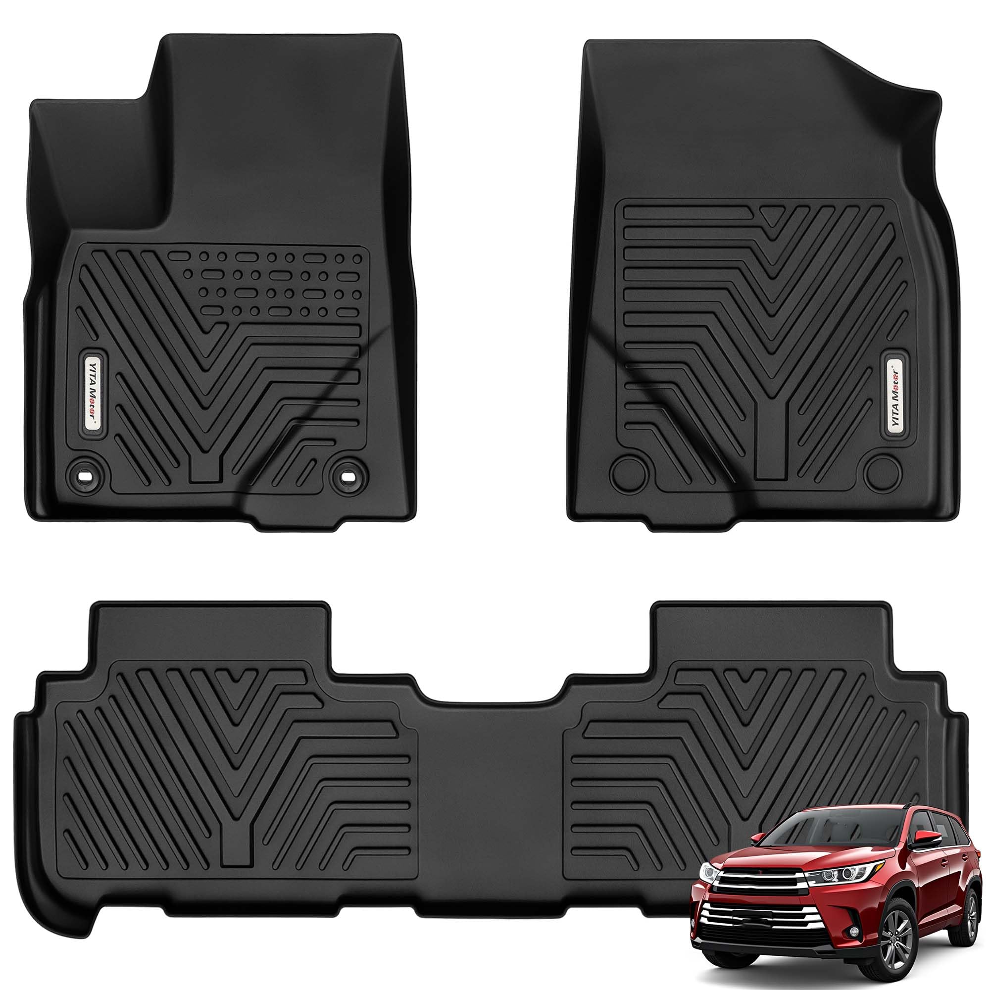 YITAMOTOR Custom Fit All Weather Floor Mats for 2014-2019 Toyota Highlander - 1st & 2nd Row Heavy Duty Car Floor Liners - Perfect for Winter, Rain, Mud & Snow Protection (Black)