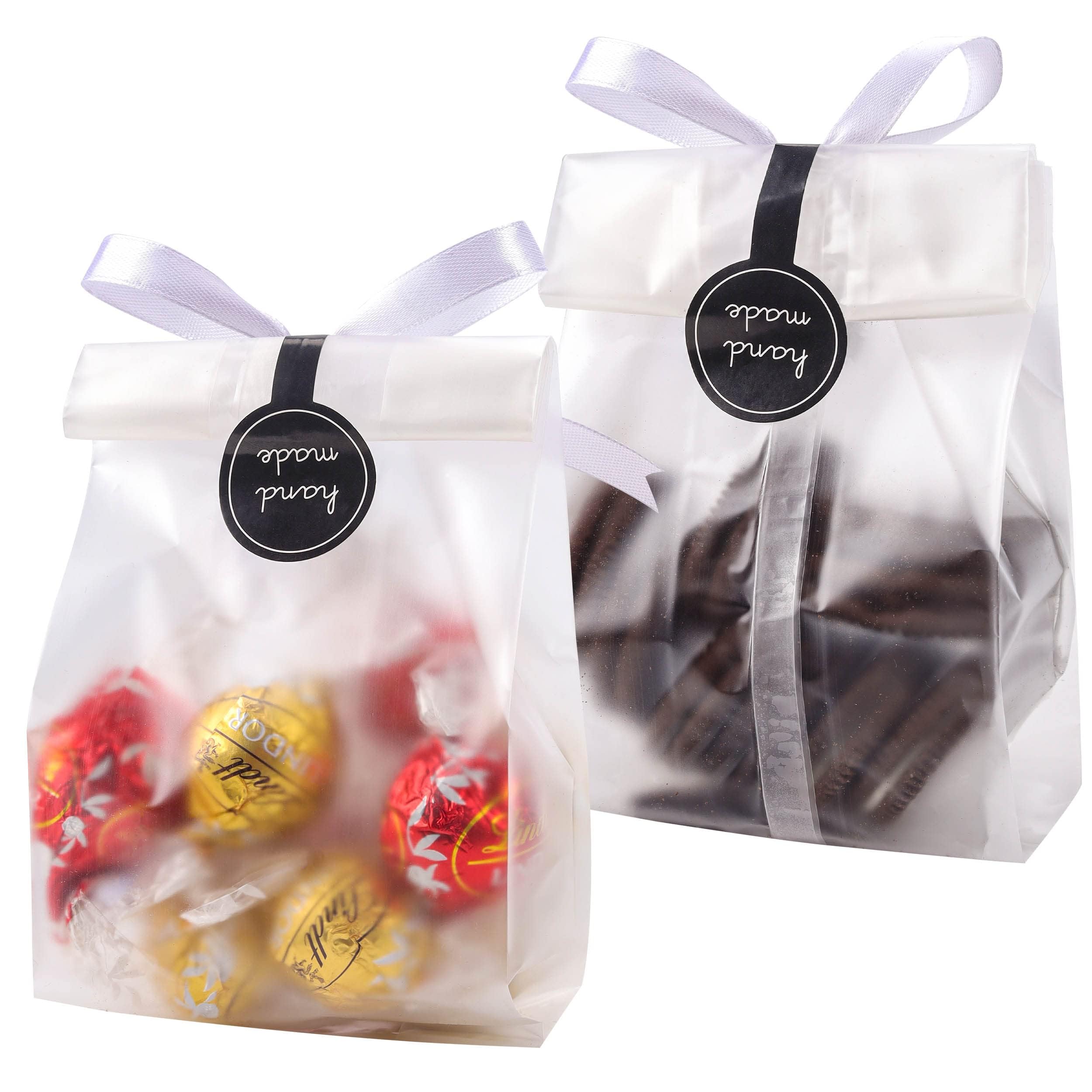 YunKo Clear Cellophane Cookie Bags 100-Pack - Translucent Gift Wrapping Bags for Mini Loaf Cakes, Bundt Cakes & Hot Cocoa Bombs - Includes Decorative Stickers - Perfect for Party Favors, Holiday Treats & DIY Gift Packaging