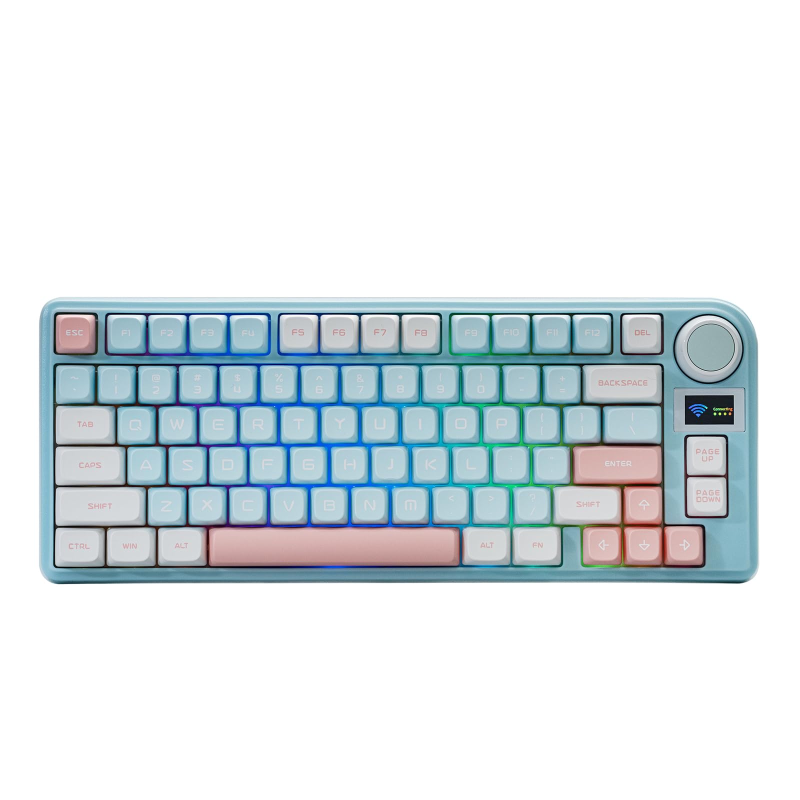 EPOMAKER TH80-X Gasket Mount 75% Mechanical Keyboard - Triple Mode (Wired/Bluetooth/2.4G) Hot-Swappable Gaming Keyboard with 8000mAh Battery, LCD Display, Silicone Dampener, NKRO, RGB Backlight - Compatible with Windows & Mac (Pink Blue, Flamingo Switch) - Perfect for Office Work, Gaming & Typing Enthusiasts