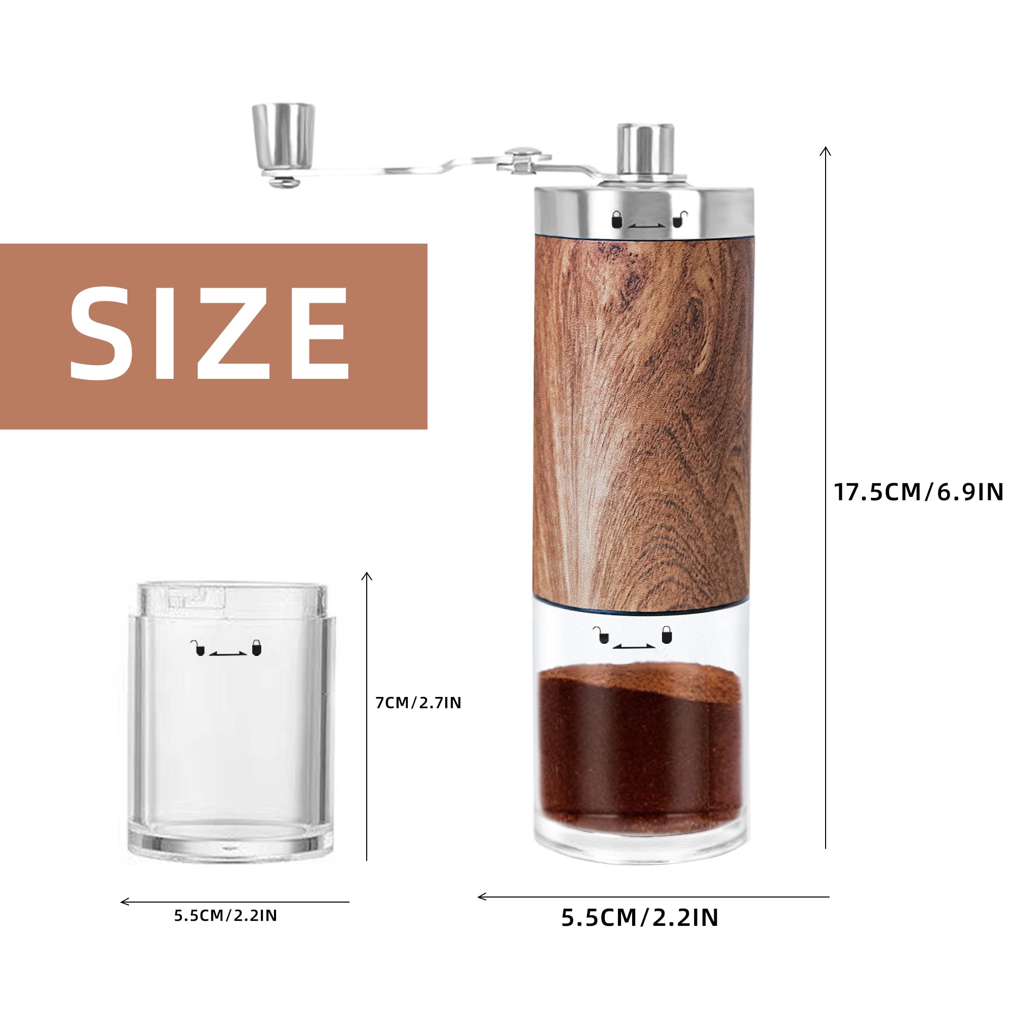 Portable Manual Coffee Grinder - Adjustable Ceramic Stainless Steel for Kitchen, Camping & Hiking