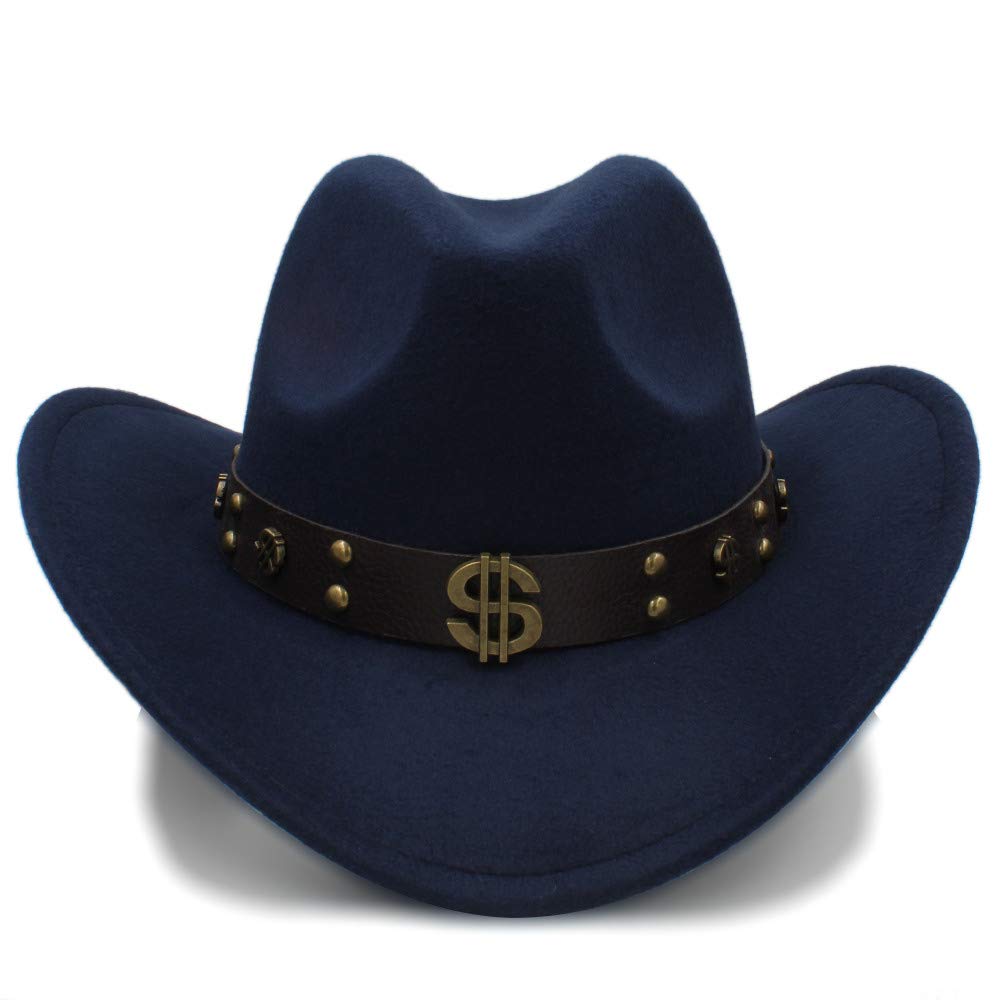 Stylish Winter Wool Felt Cowboy Hat with Leather Band for Men & Women - Dark Blue, Size 56-58cm - Perfect for Western Rides, Country Music Festivals & Outdoor Adventures