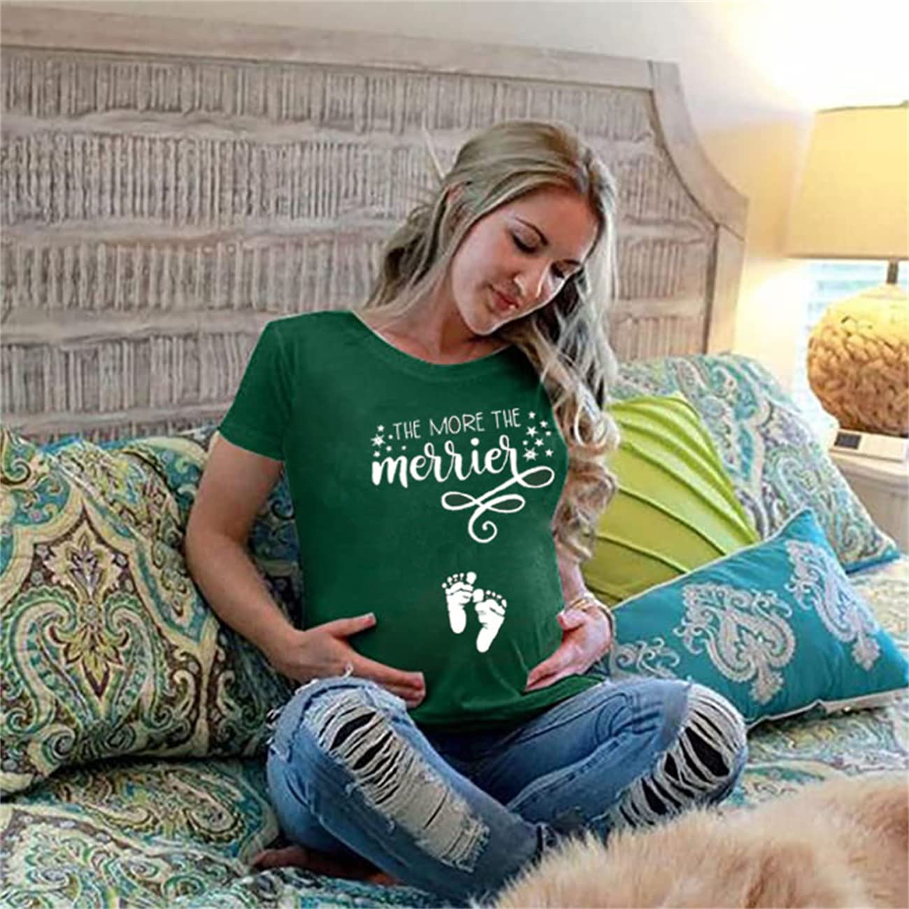 Funny Christmas Pregnancy Shirt - Merry & Pregnant Maternity Tee for Holiday Announcement - Cute Short Sleeve Top for Xmas Photos & Family Gatherings