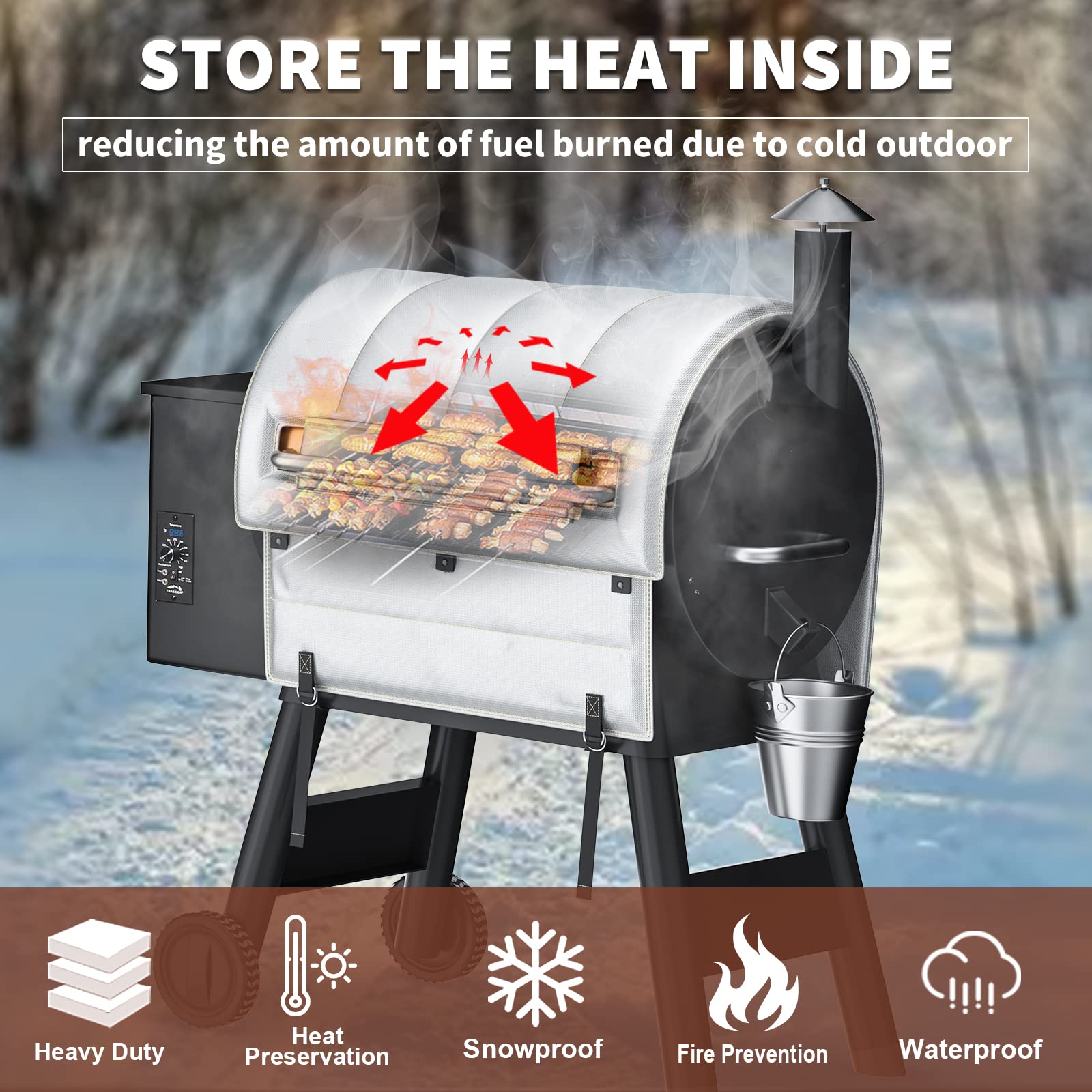 QuliMetal Waterproof Wood Pellet Grill Cover & Insulated Blanket for Traeger Pro 22, Pro 575 Series - Heavy Duty BBQ Grill Protection for Outdoor Cooking, Smoking, and Backyard Parties
