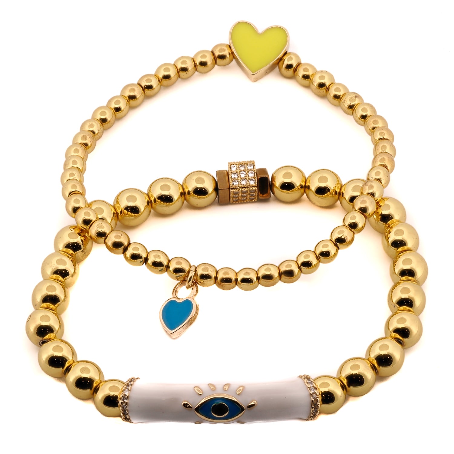Evil Eye & Love Gold Beaded Bracelet Set for Women - Protection & Good Luck Charm Jewelry - Perfect for Gifts, Meditation, and Spiritual Healing