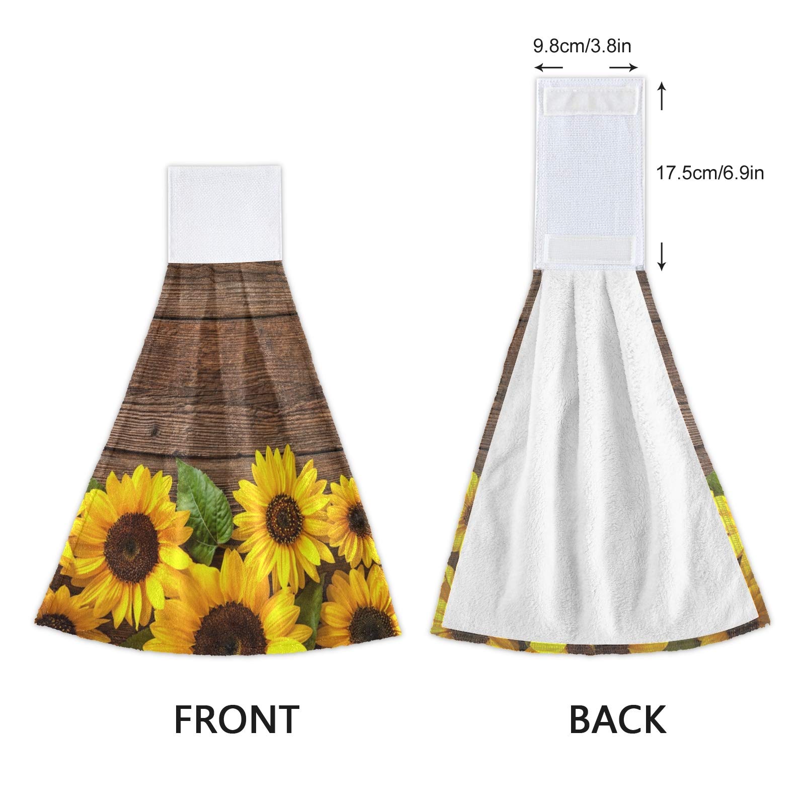 Sunflower Hanging Kitchen Towels Set of 2 - Soft Absorbent Wooden Hand Tie Dish Cloths for Tea Bar, Bathroom & Laundry Room - Spring Summer Autumn Yellow Floral Decor for Home & Kitchen