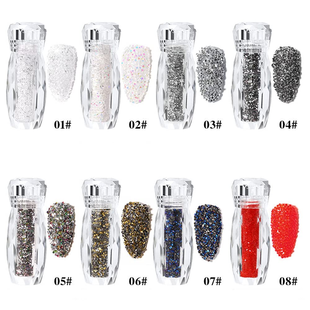 8 Pack Multicolor Rhinestone Crystal Beads for Nails - Tiny 3D Glass Gems, Sparkling Strass Diamonds & Iridescent Micro Crystals for Nail Art, Eye Makeup & Beauty Bling (Perfect for DIY Manicures, Costume Jewelry & Festival Glam)