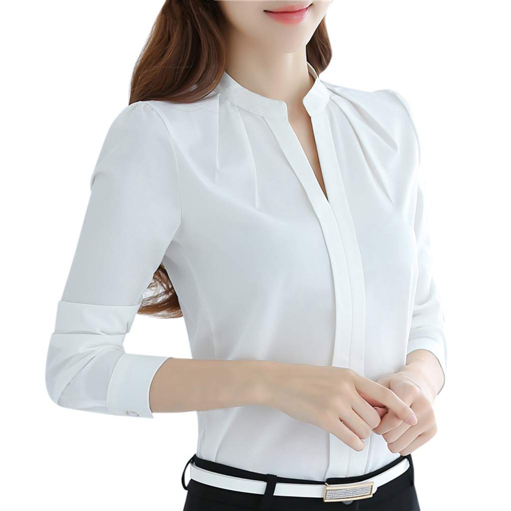 Long Sleeve V-Neck Blouse for Women - Office & Casual Wear - Comfortable Work Shirt for Professional & Everyday Outfits - Perfect for Business Meetings, Office Work, and Weekend Errands