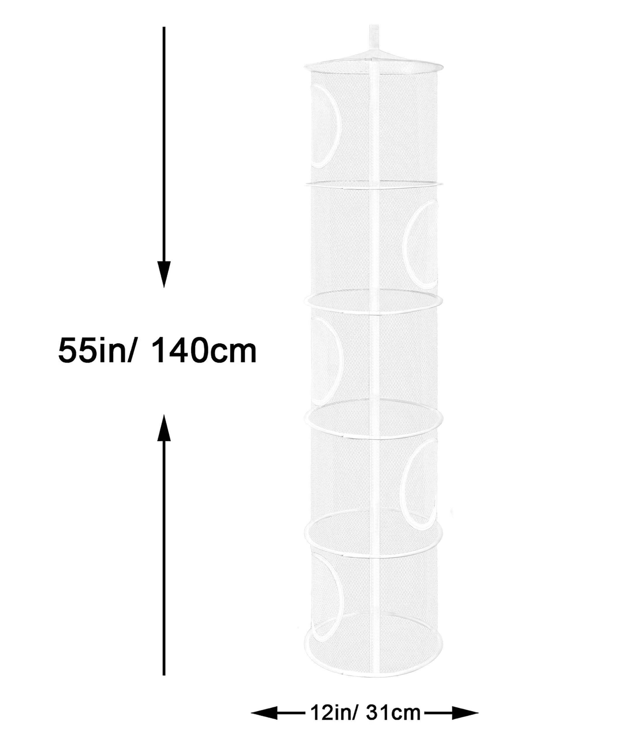 2Pcs Hanging Mesh Space Saver Bags Organizer - Foldable Stuffed Animal & Toy Storage with 5 Compartments for Kids Room, Gloves, Hats, Socks | Perfect for Closet, Nursery & Playroom Organization (White)